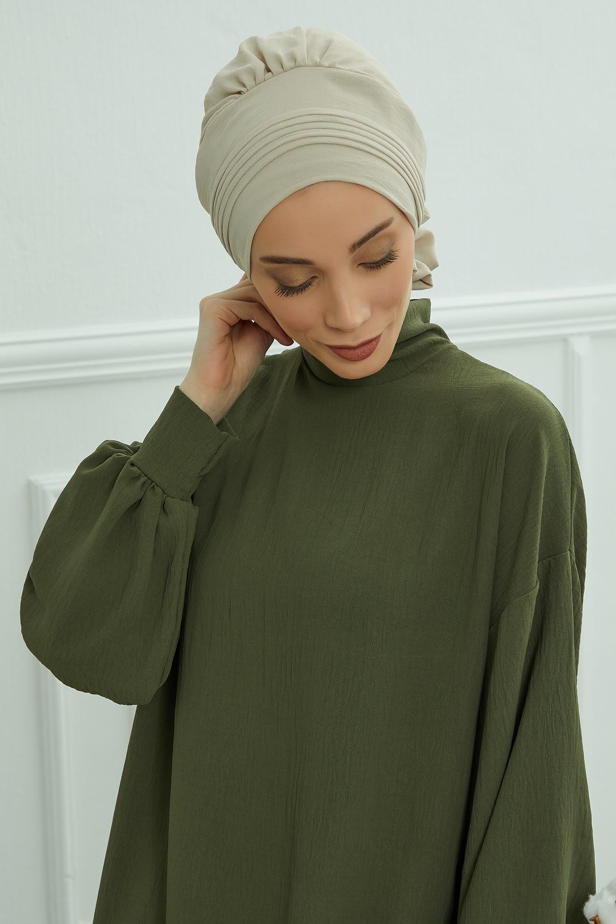 Dikişli Pileli Hazır Türban,HT-31A