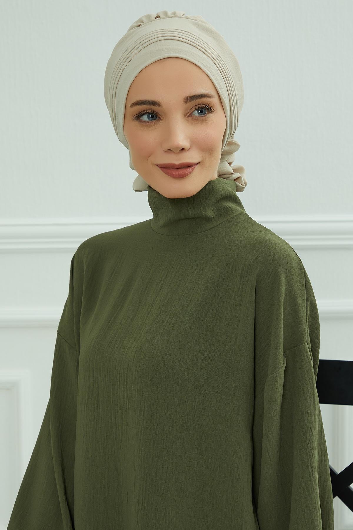 Dikişli Pileli Hazır Türban,HT-31A