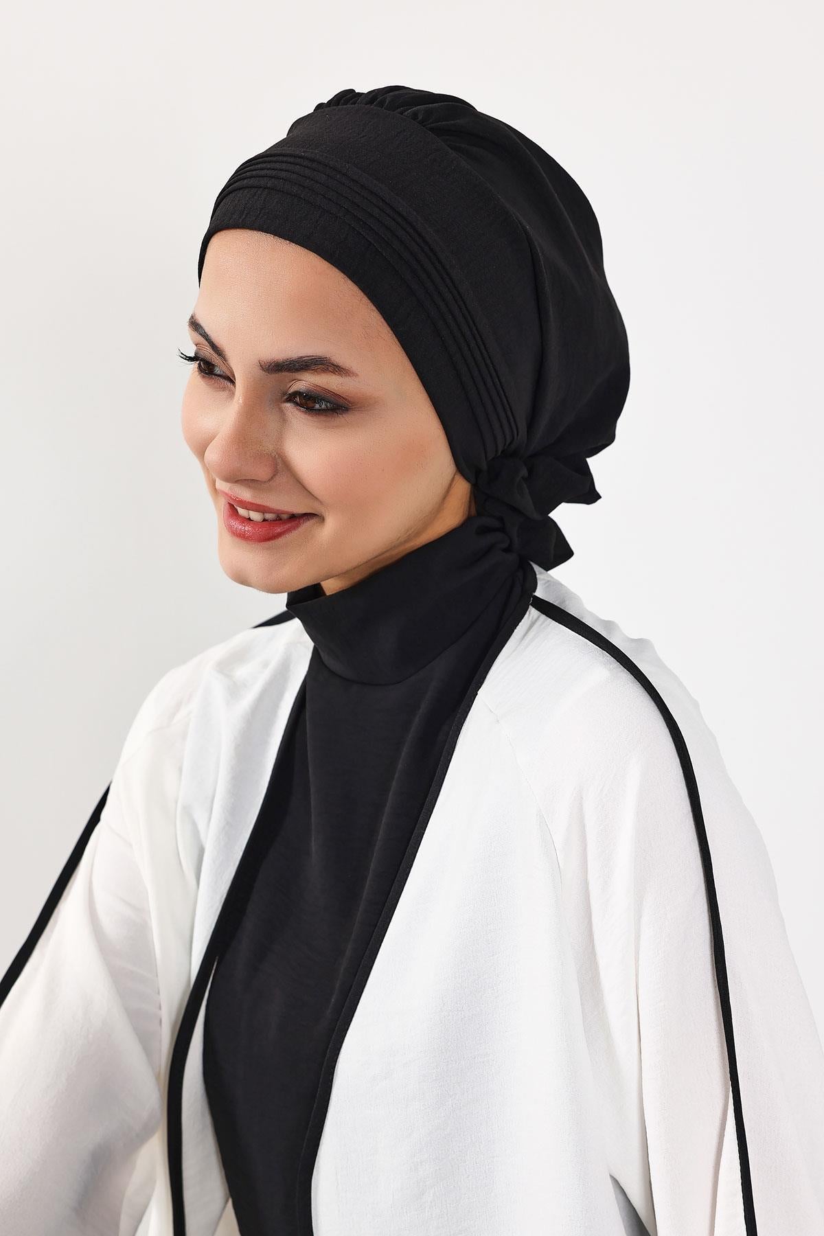 Dikişli Pileli Hazır Türban,HT-31A