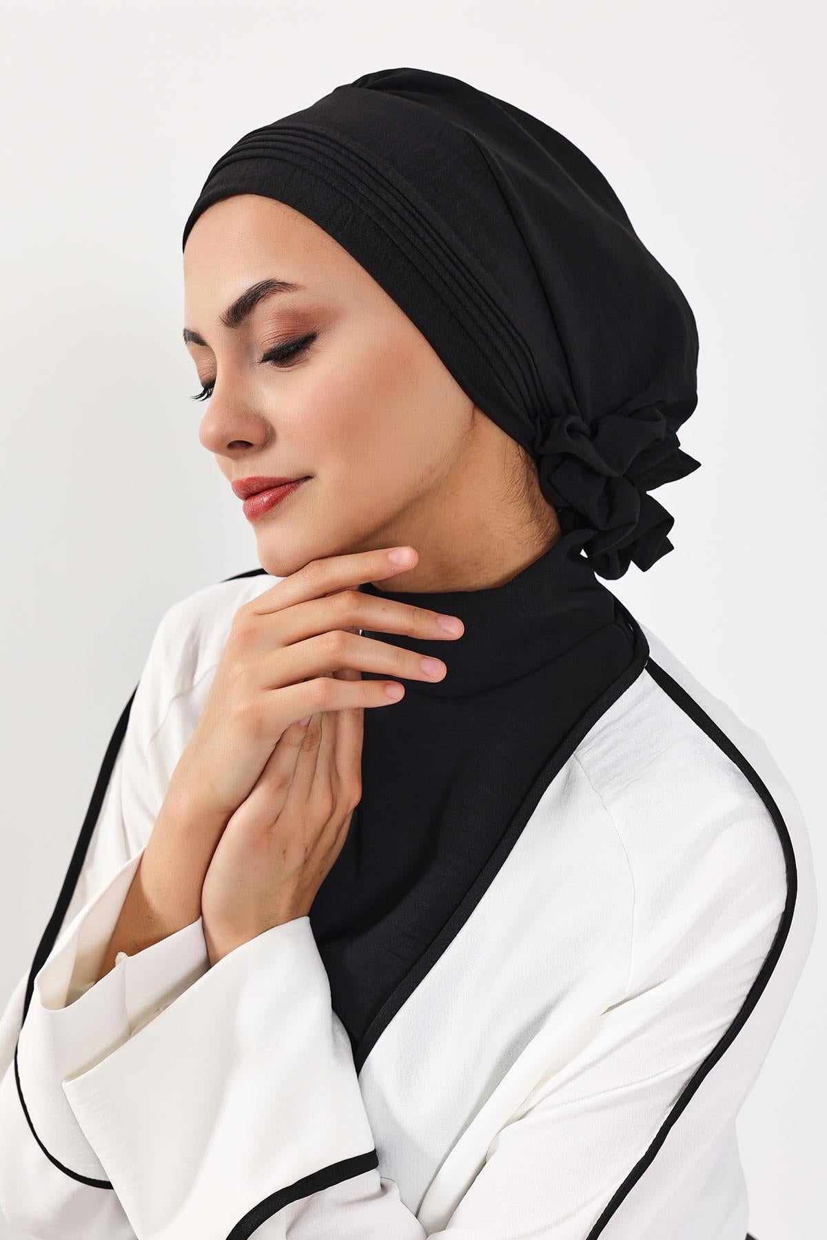 Dikişli Pileli Hazır Türban,HT-31A