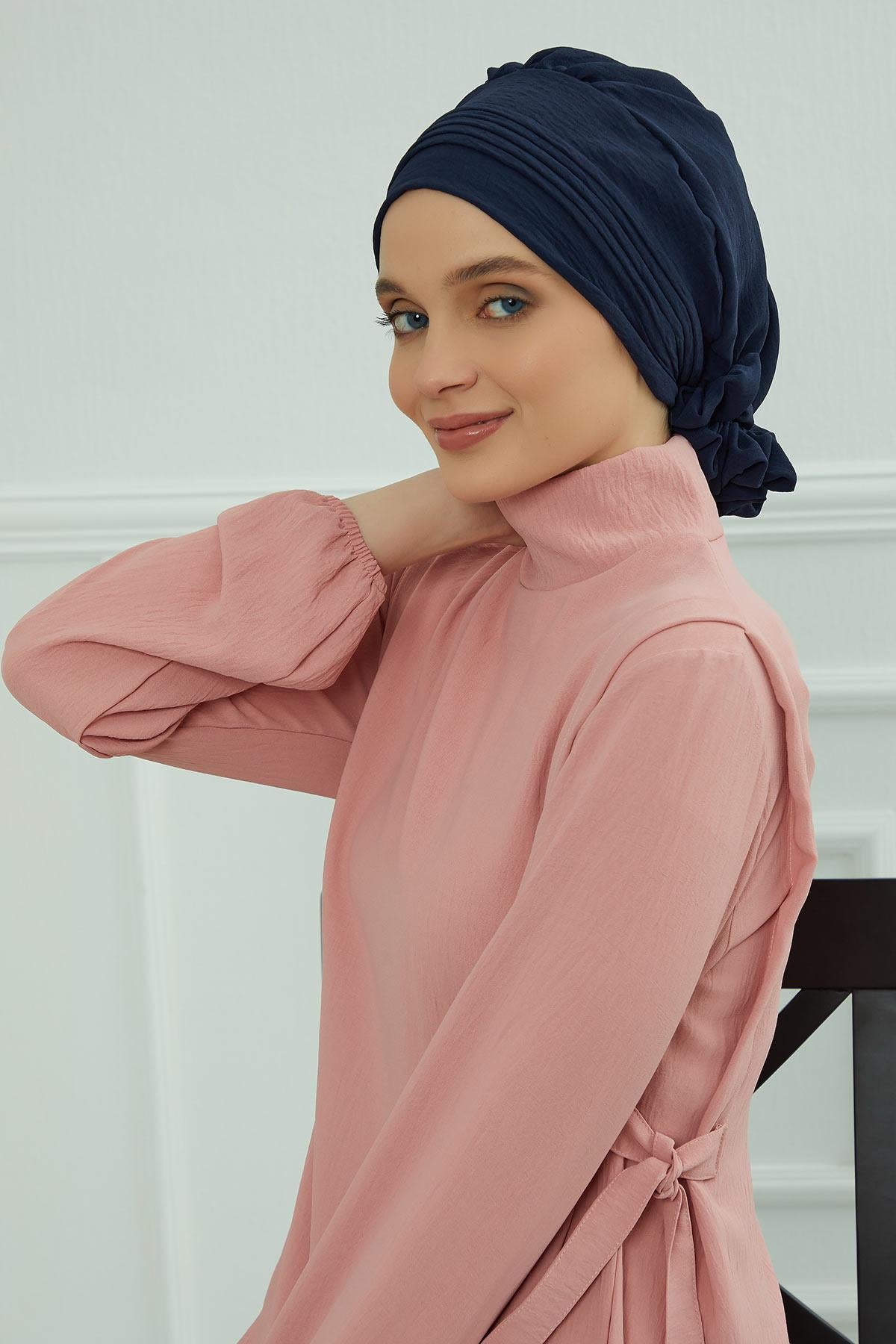 Dikişli Pileli Hazır Türban,HT-31A