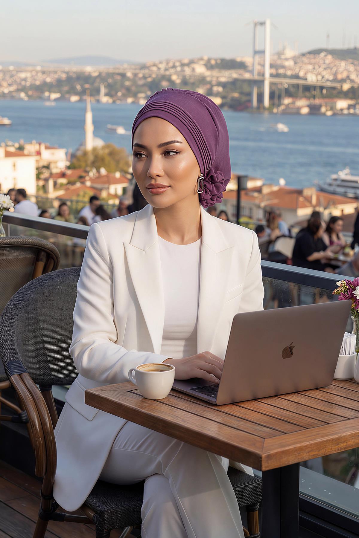 Dikişli Pileli Hazır Türban,HT-31A