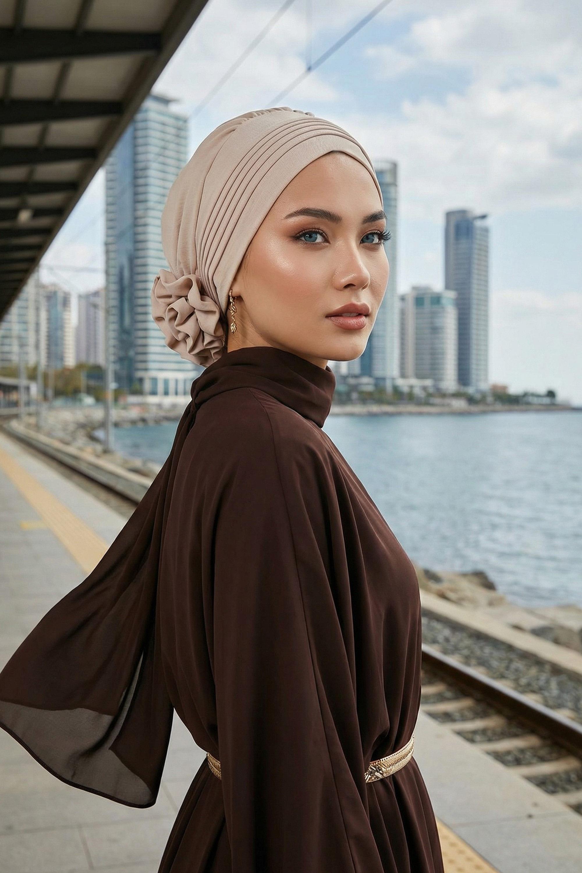 Dikişli Pileli Hazır Türban,HT-31A