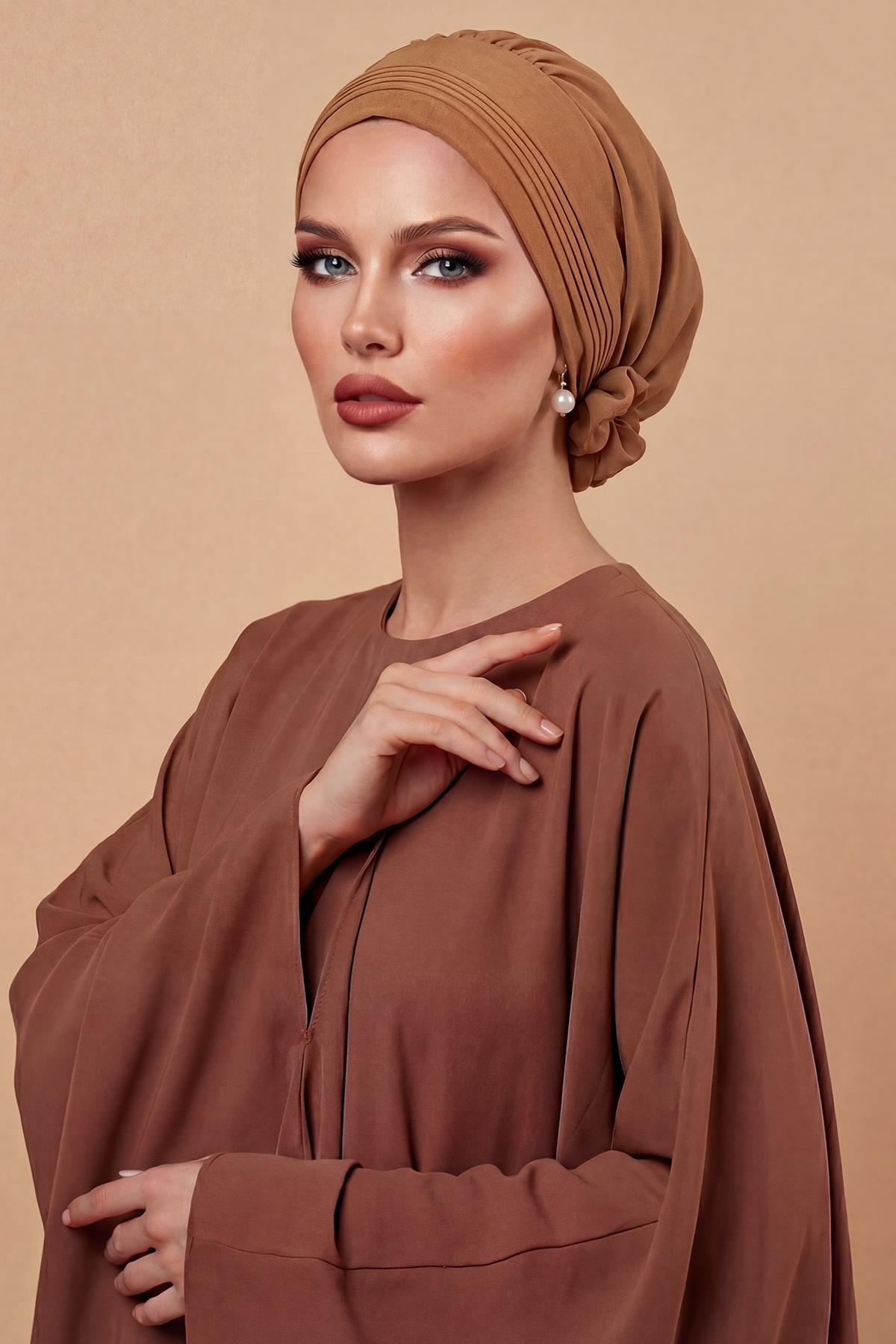 Dikişli Pileli Hazır Türban,HT-31A