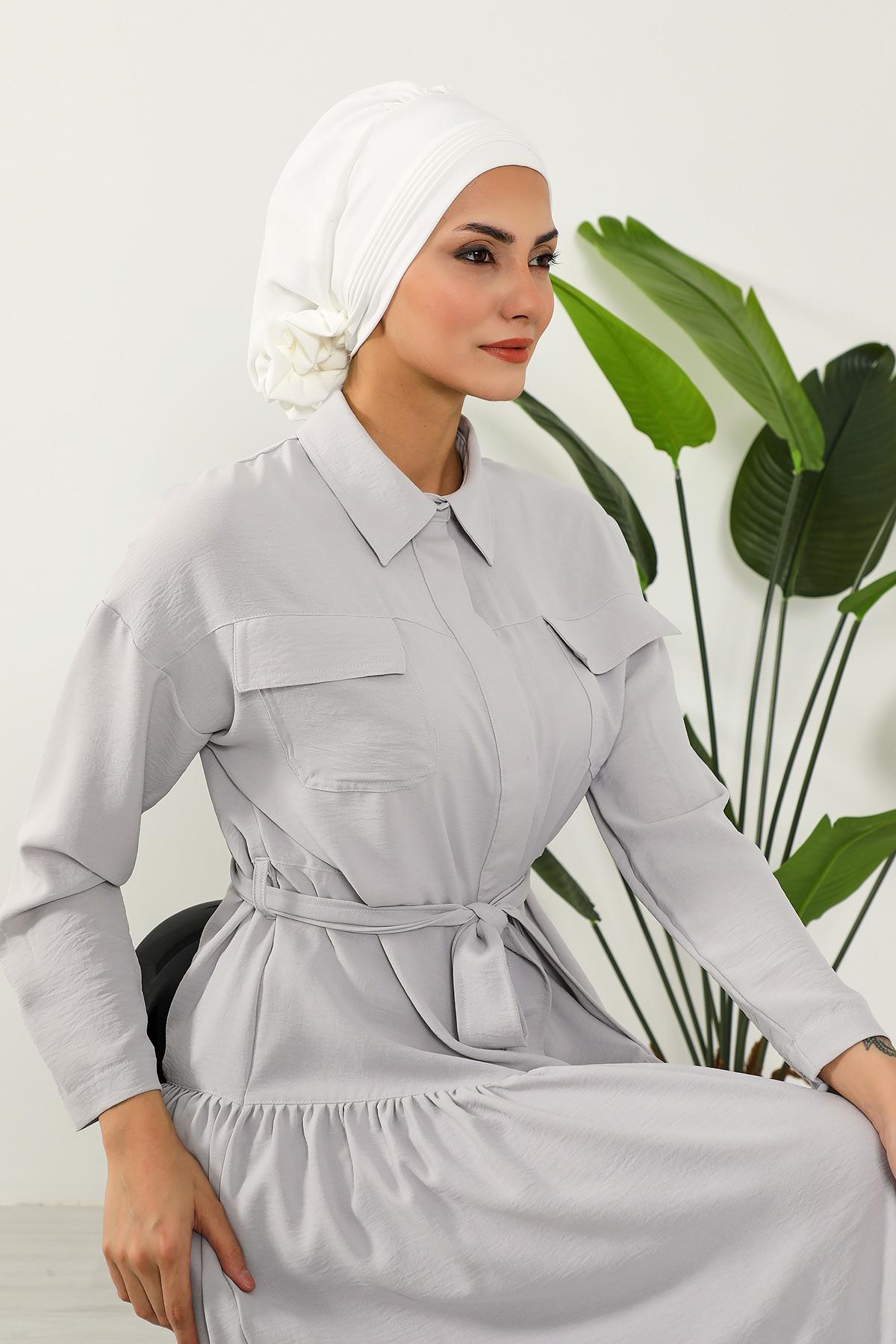 Dikişli Pileli Hazır Türban,HT-31A