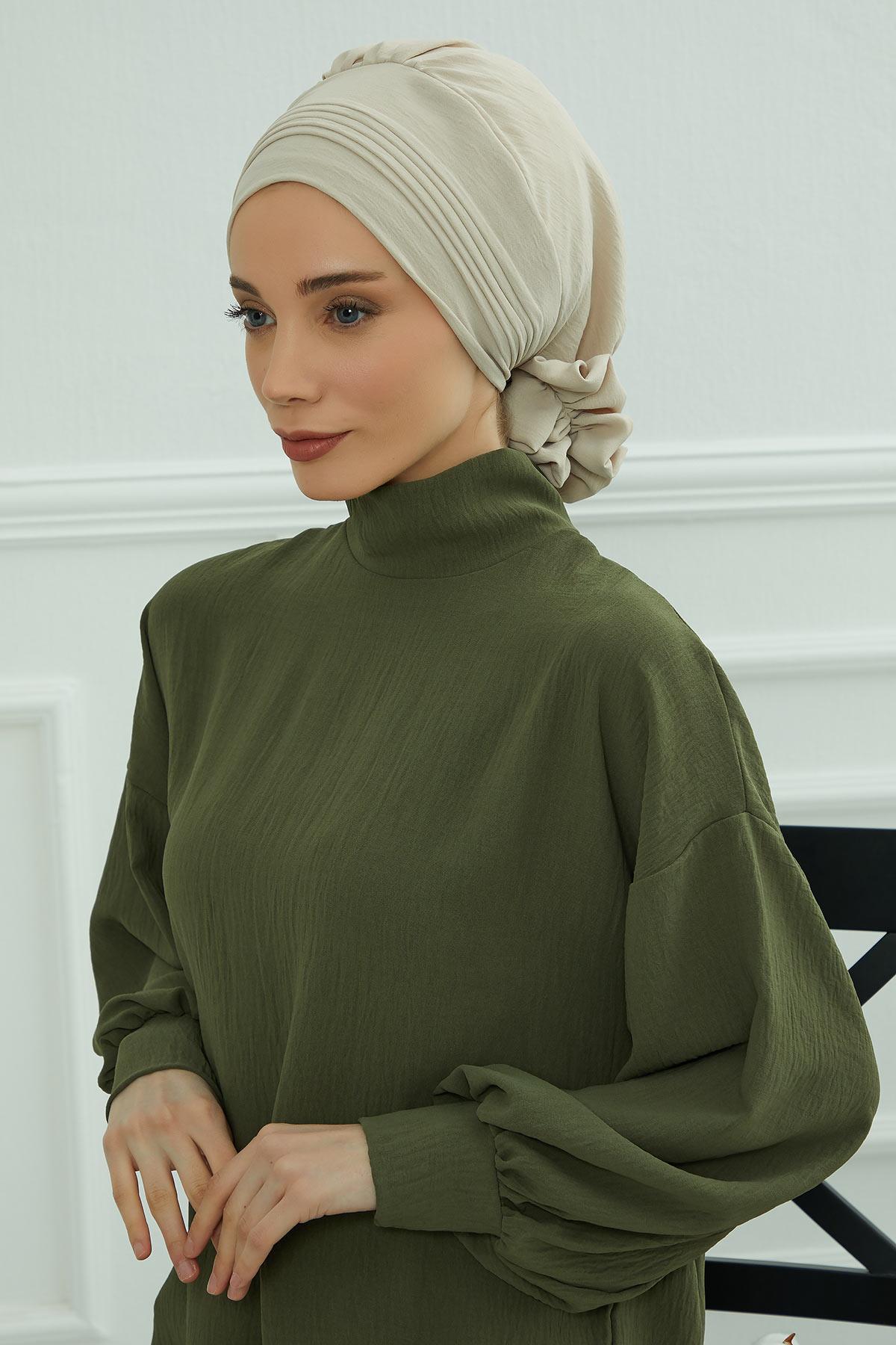 Dikişli Pileli Hazır Türban,HT-31A