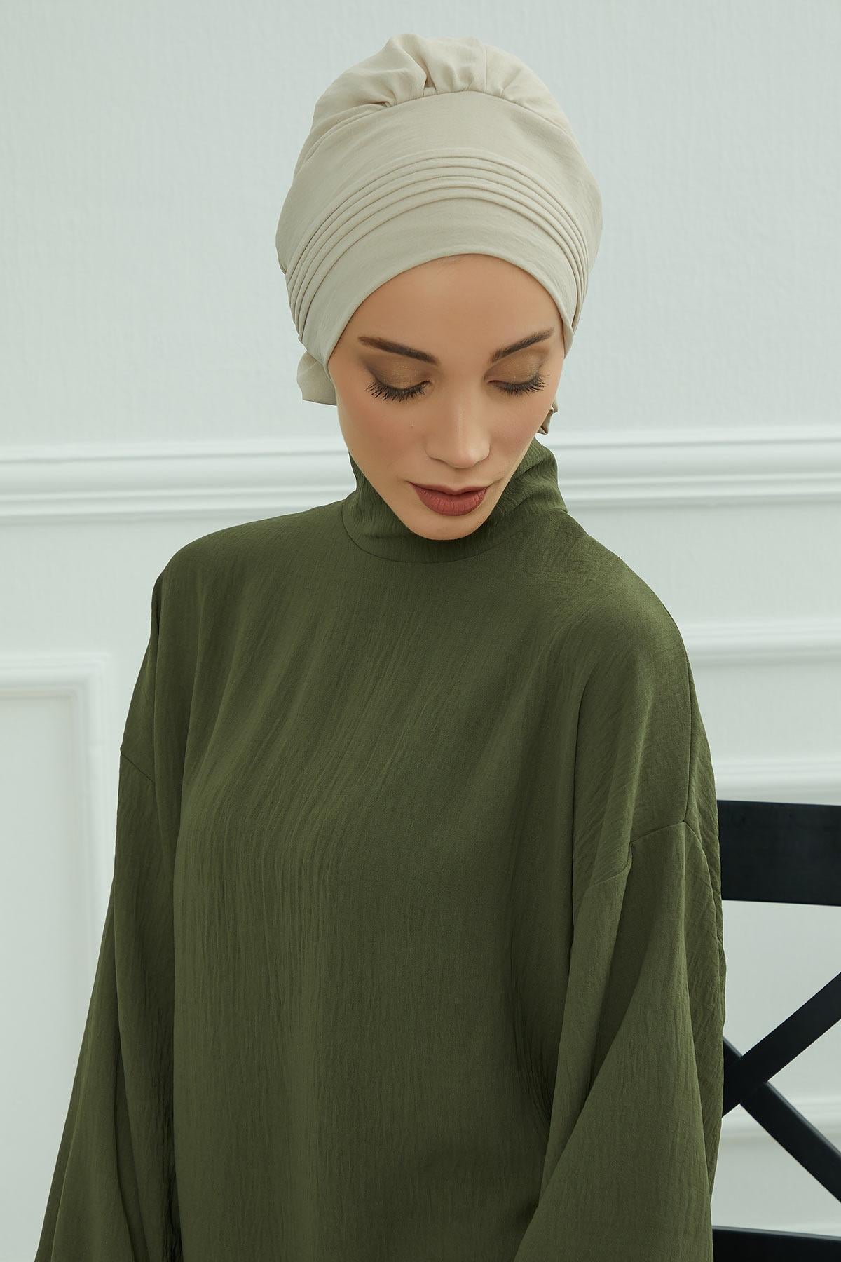 Dikişli Pileli Hazır Türban,HT-31A