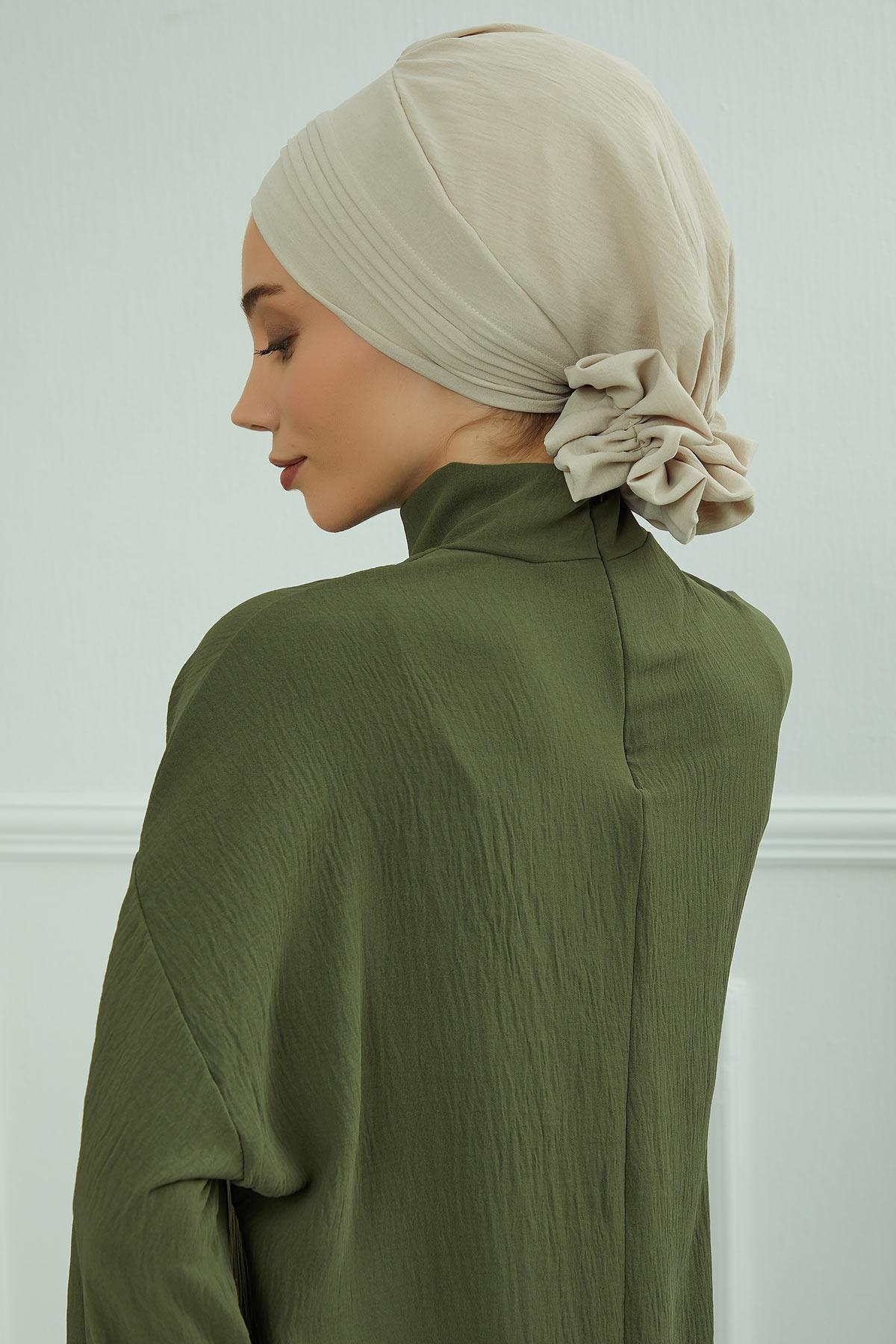 Dikişli Pileli Hazır Türban,HT-31A