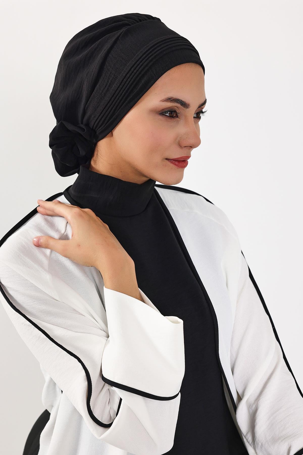 Dikişli Pileli Hazır Türban,HT-31A