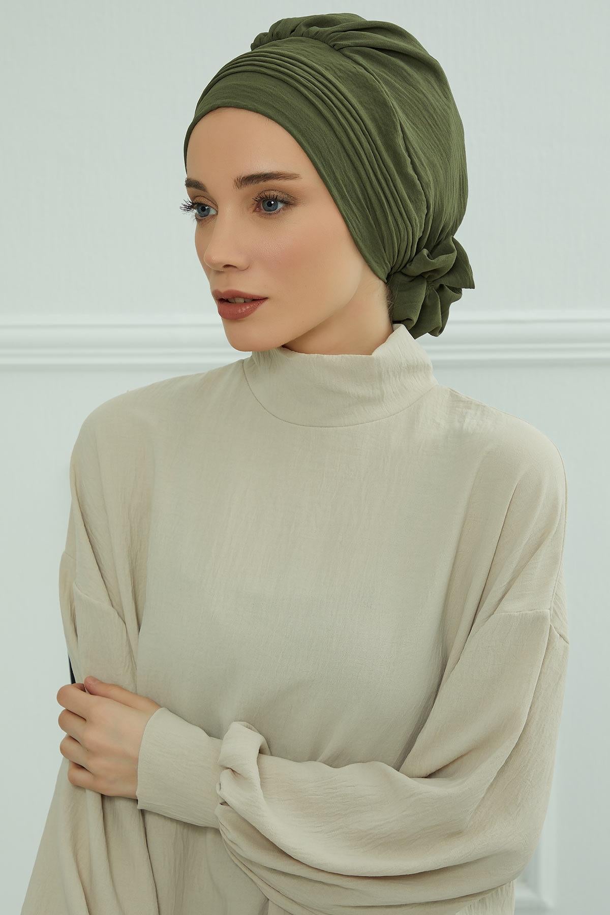 Dikişli Pileli Hazır Türban,HT-31A