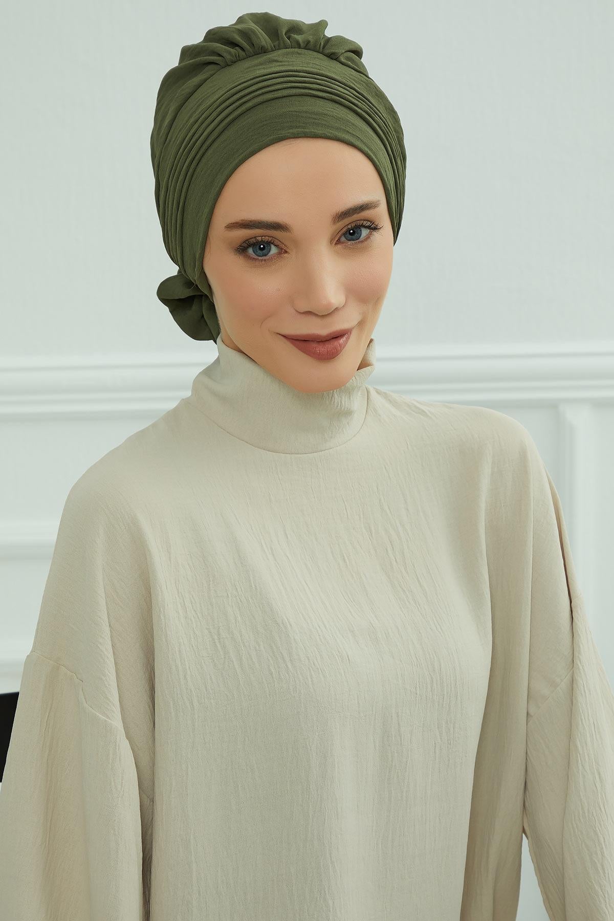 Dikişli Pileli Hazır Türban,HT-31A