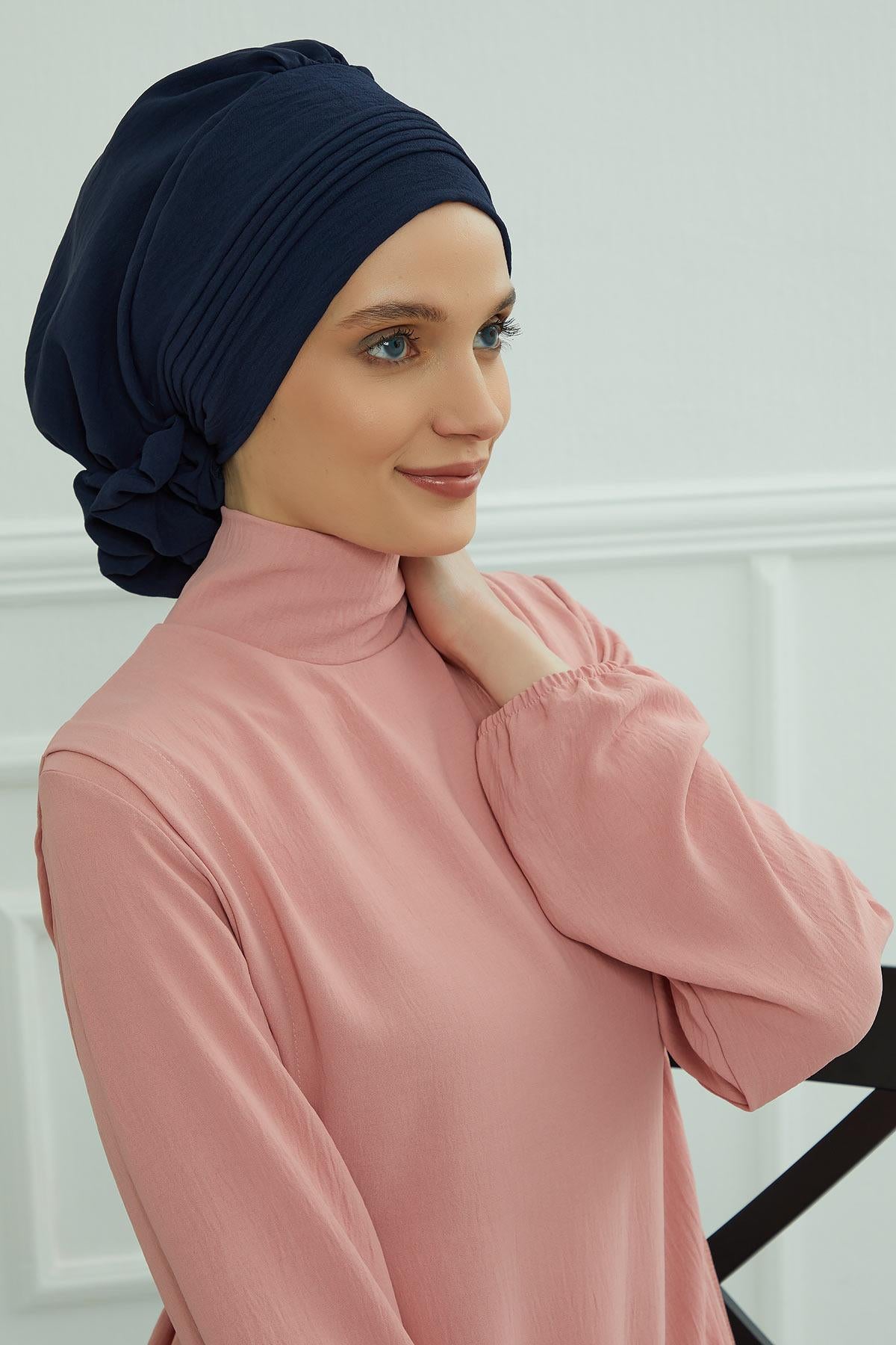 Dikişli Pileli Hazır Türban,HT-31A