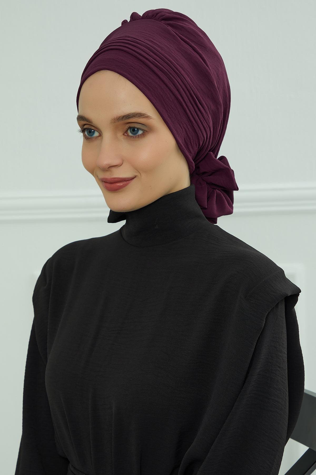 Dikişli Pileli Hazır Türban,HT-31A