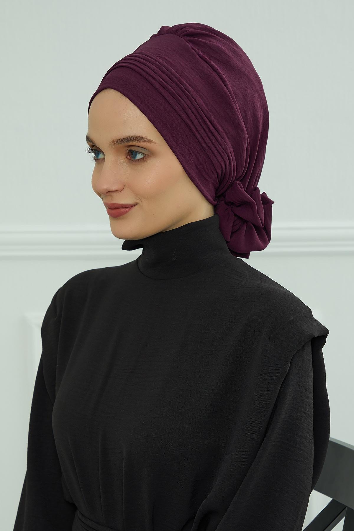Dikişli Pileli Hazır Türban,HT-31A