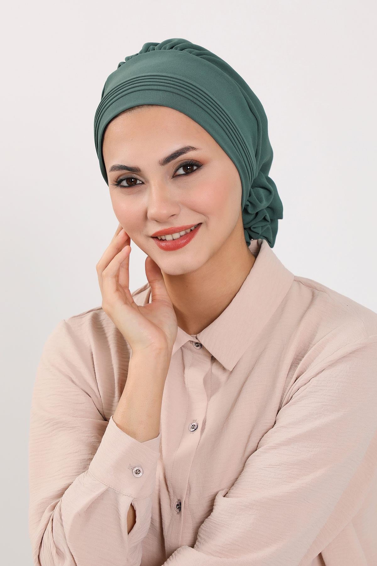 Dikişli Pileli Hazır Türban,HT-31A
