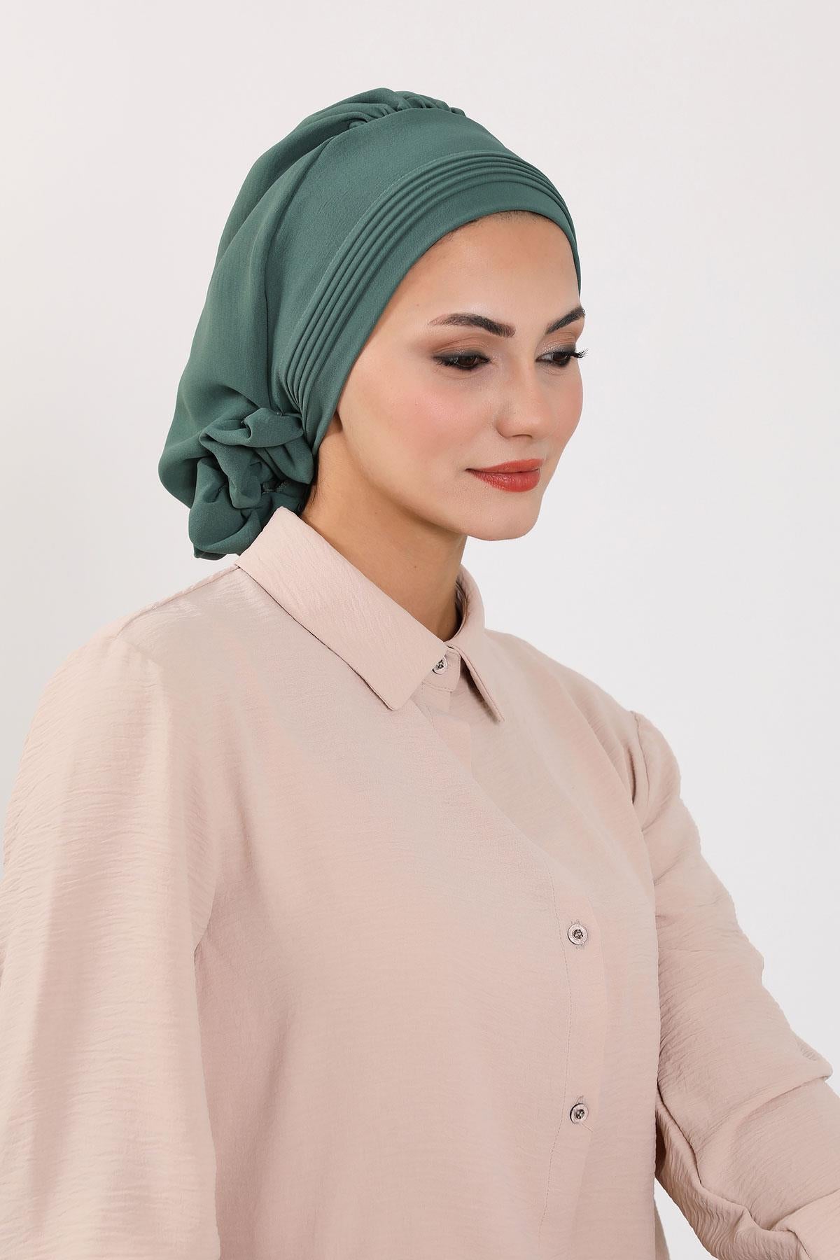 Dikişli Pileli Hazır Türban,HT-31A