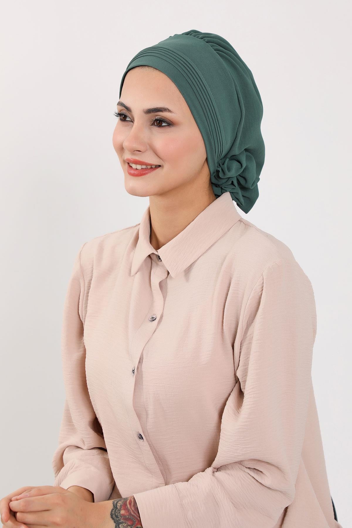 Dikişli Pileli Hazır Türban,HT-31A