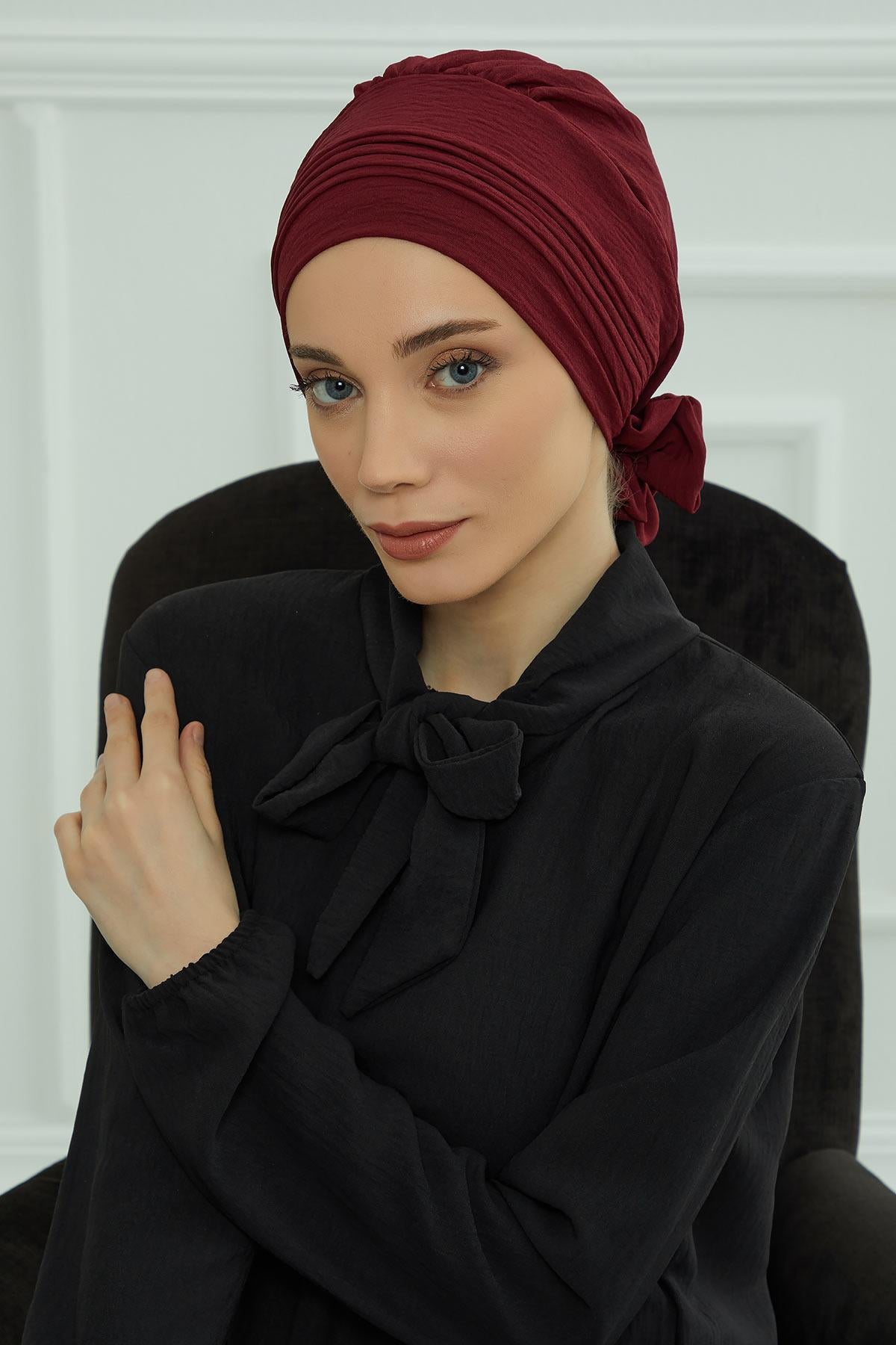 Dikişli Pileli Hazır Türban,HT-31A