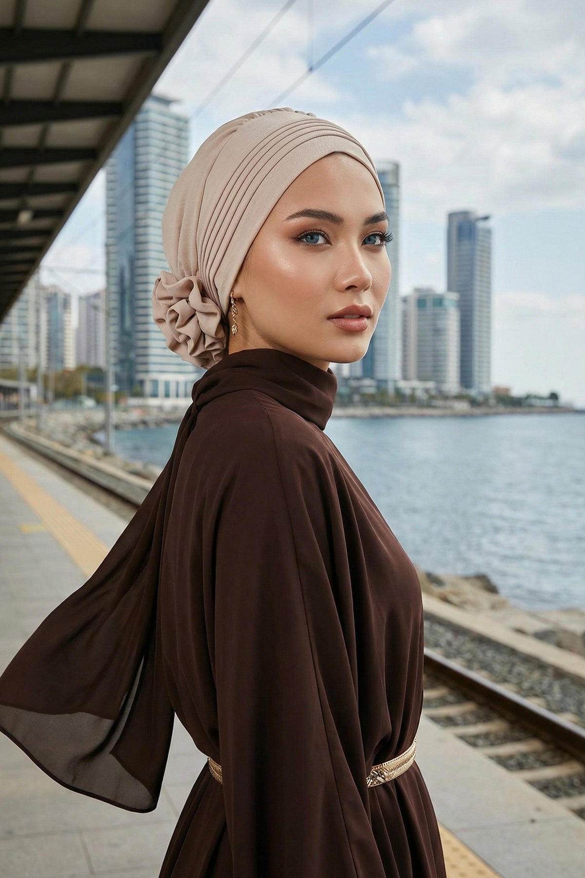 Dikişli Pileli Hazır Türban,HT-31A