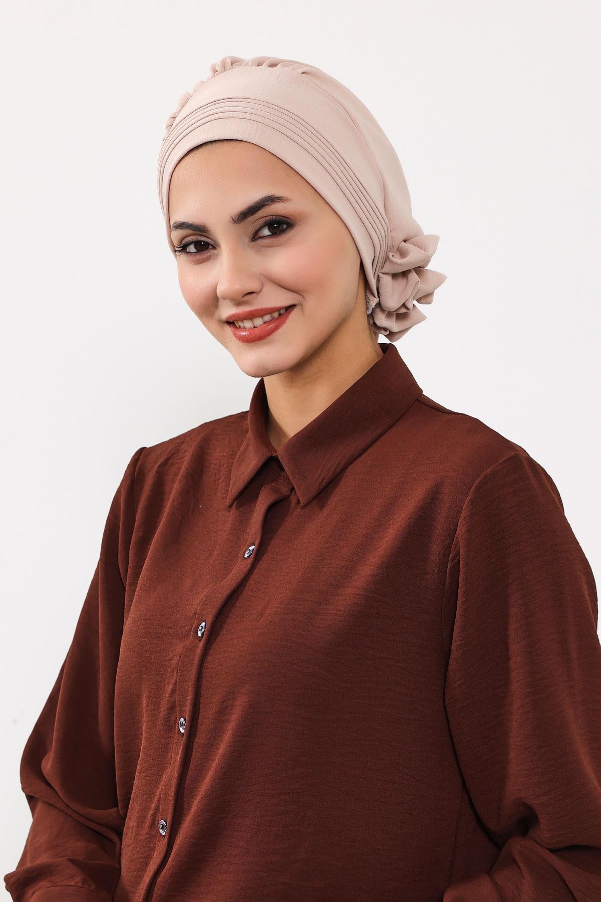 Dikişli Pileli Hazır Türban,HT-31A