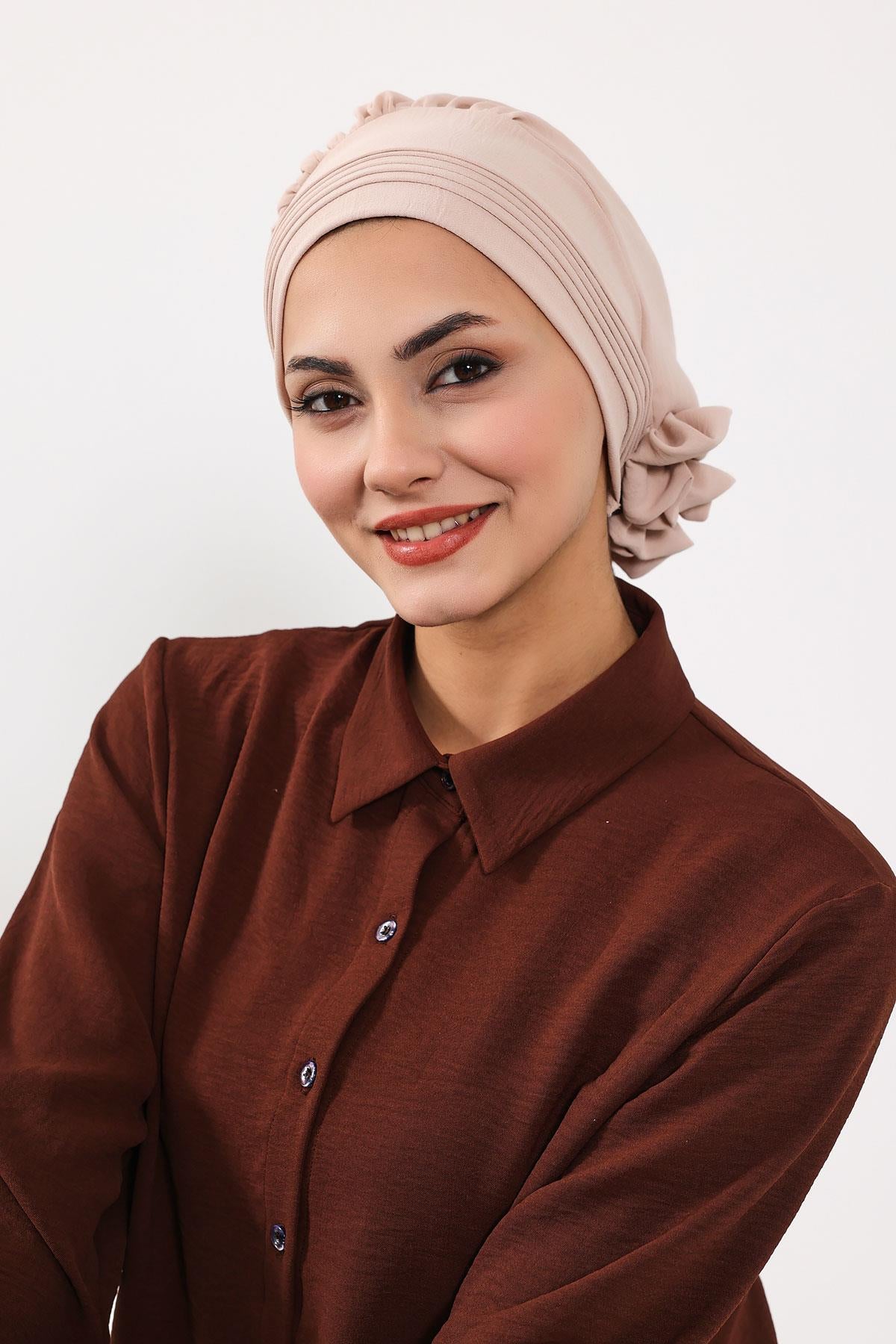 Dikişli Pileli Hazır Türban,HT-31A