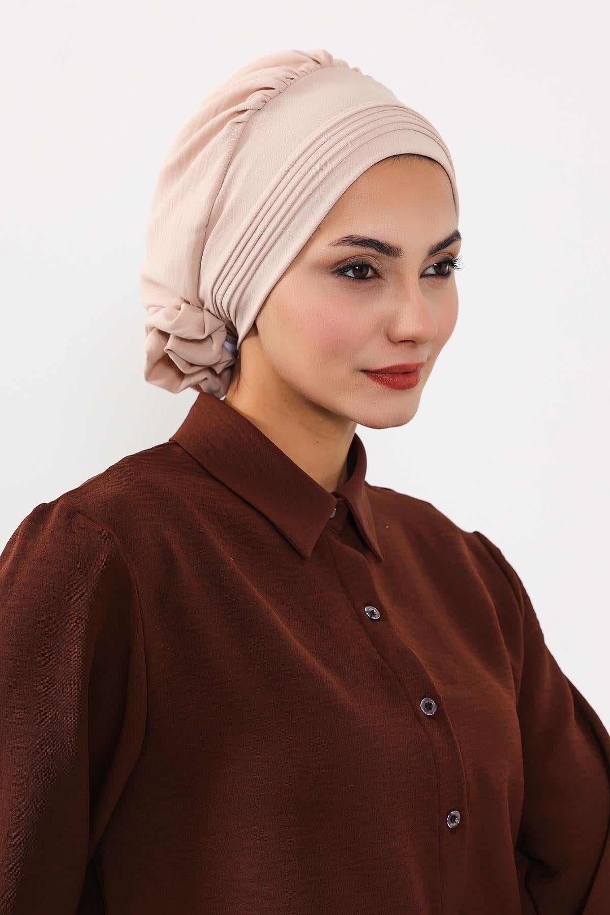 Dikişli Pileli Hazır Türban,HT-31A
