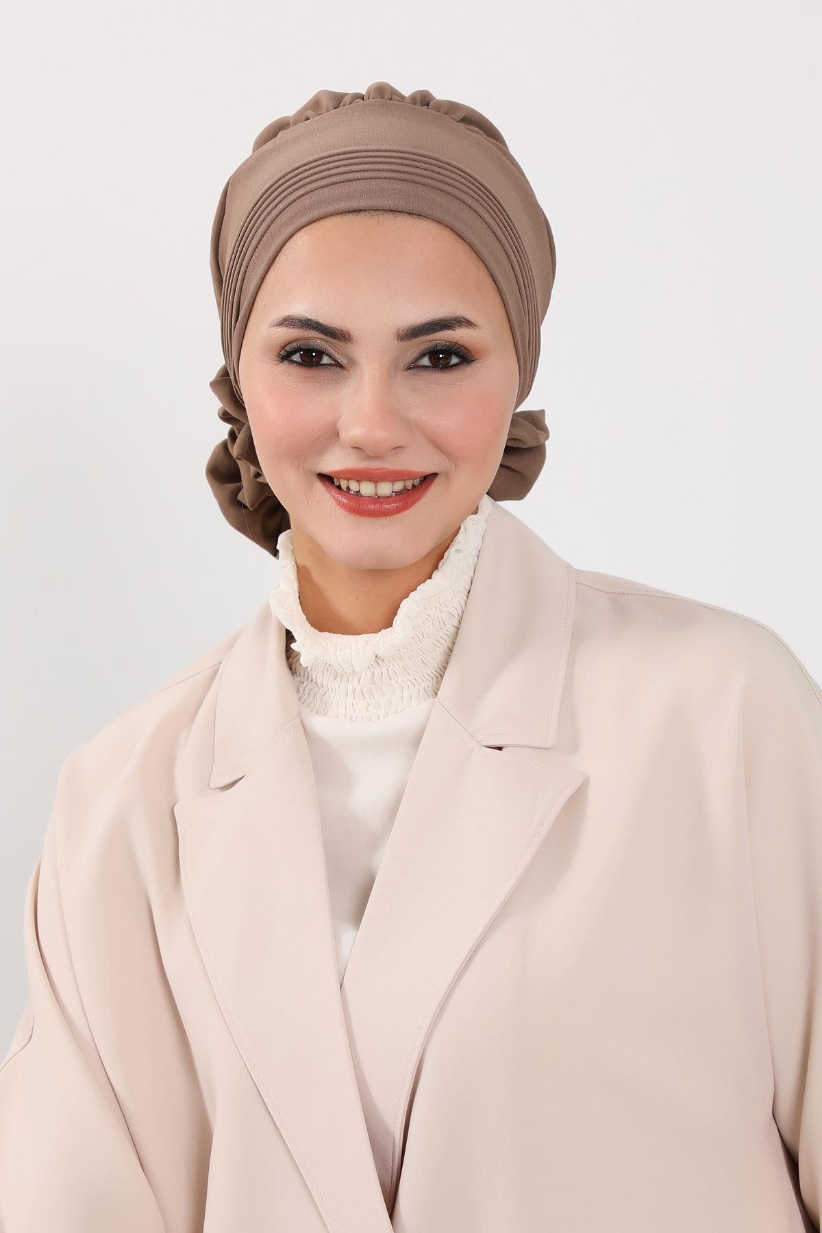 Dikişli Pileli Hazır Türban,HT-31A