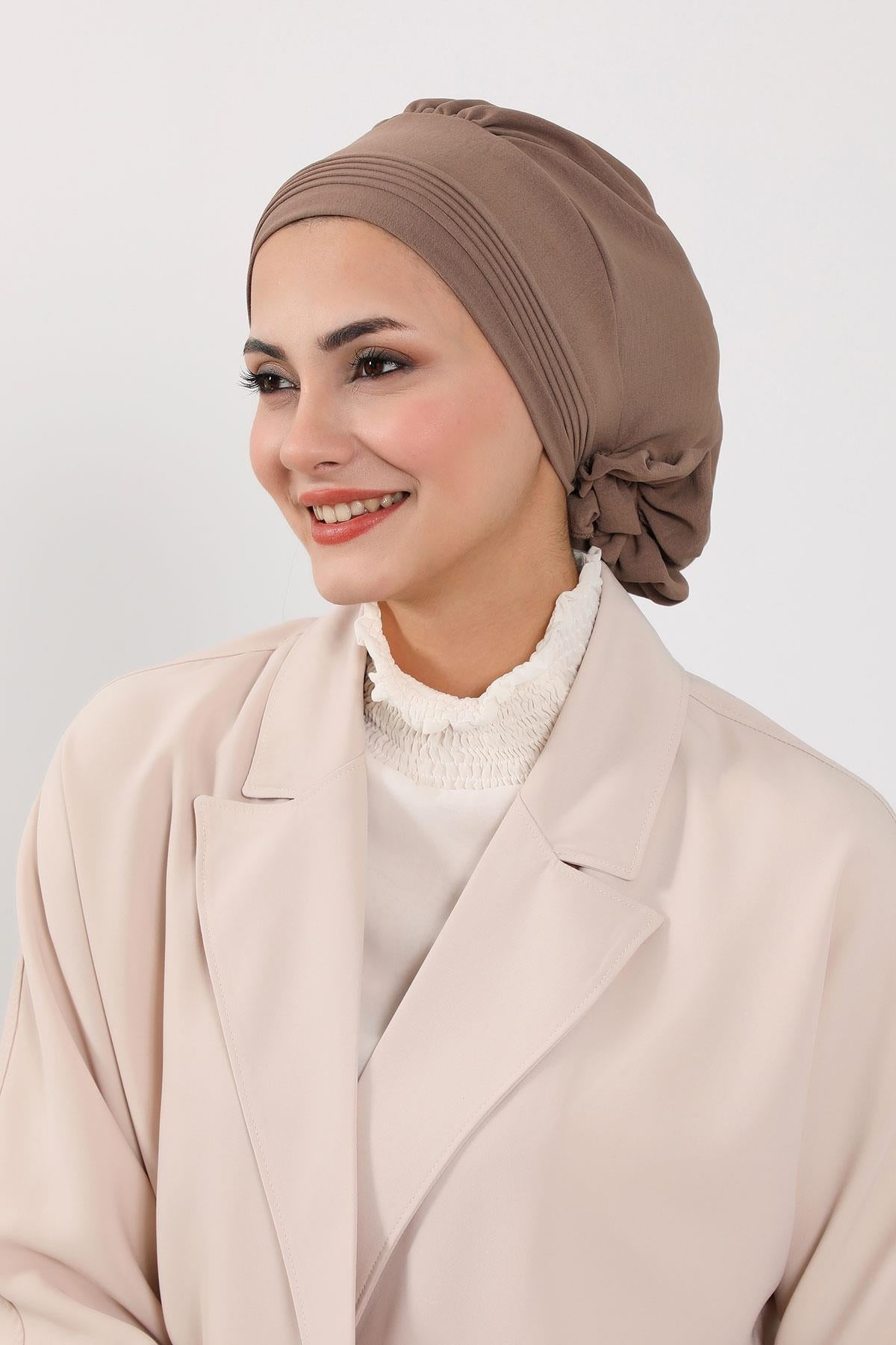 Dikişli Pileli Hazır Türban,HT-31A