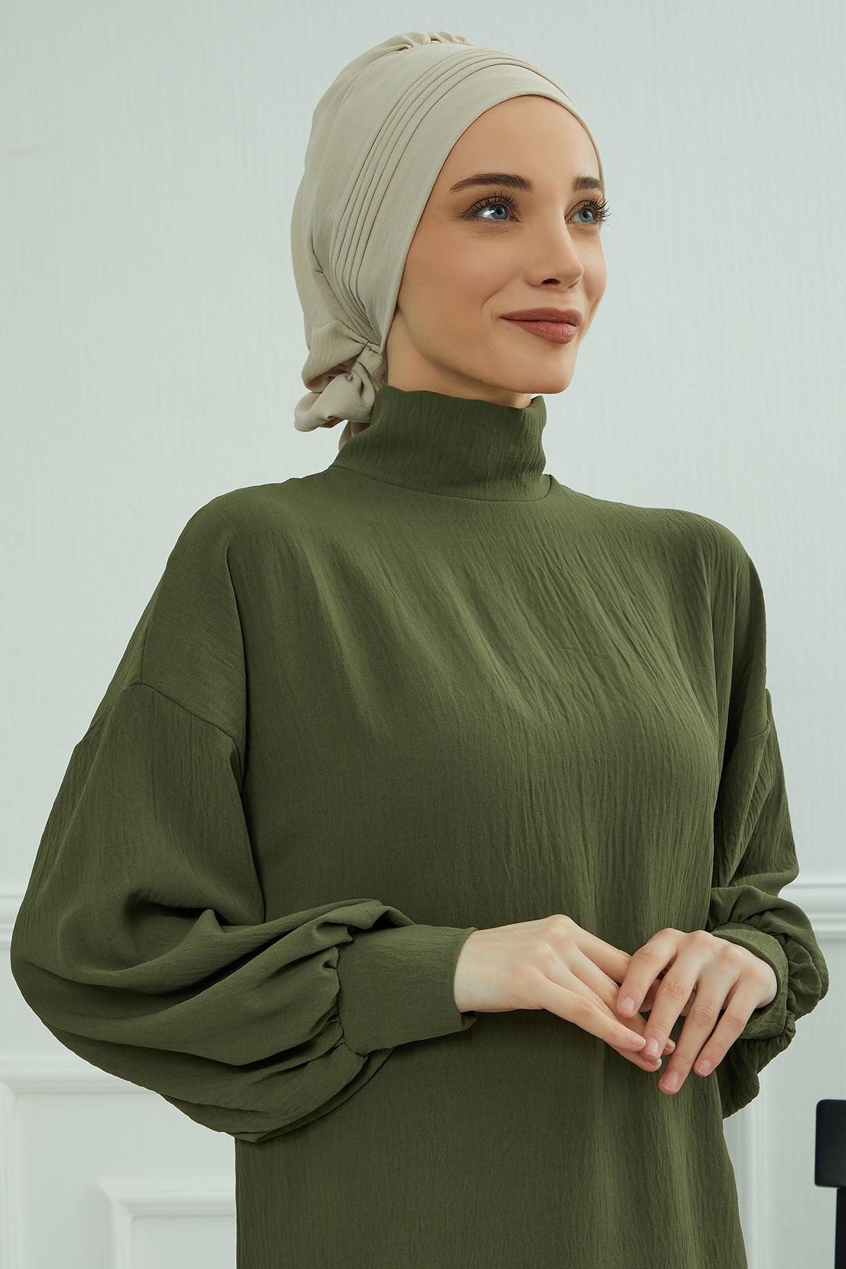 Dikişli Pileli Hazır Türban,HT-31A
