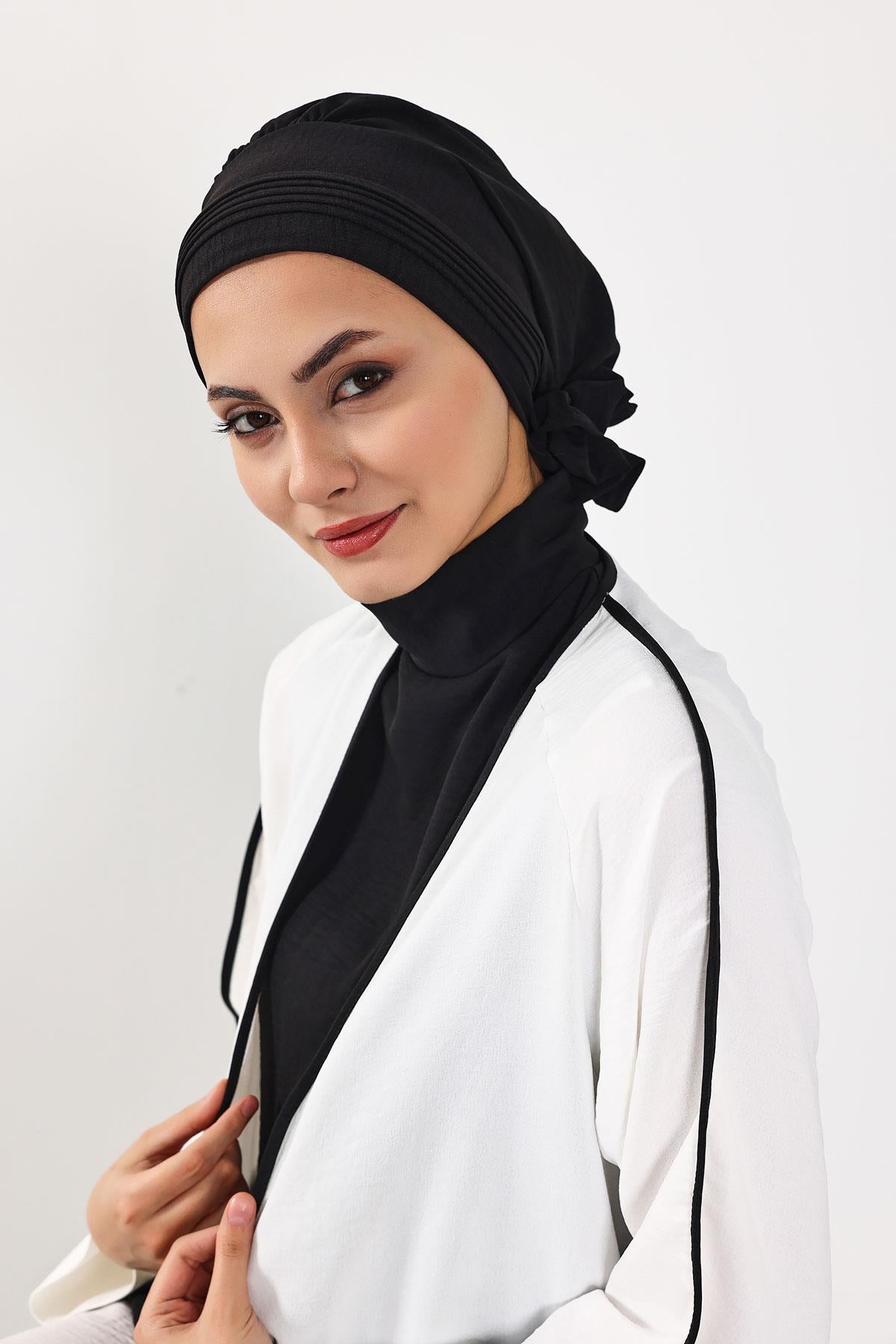 Dikişli Pileli Hazır Türban,HT-31A
