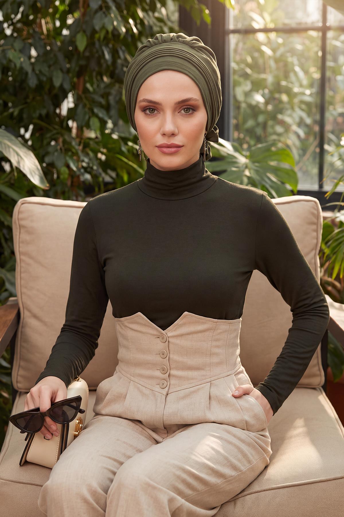 Dikişli Pileli Hazır Türban,HT-31A