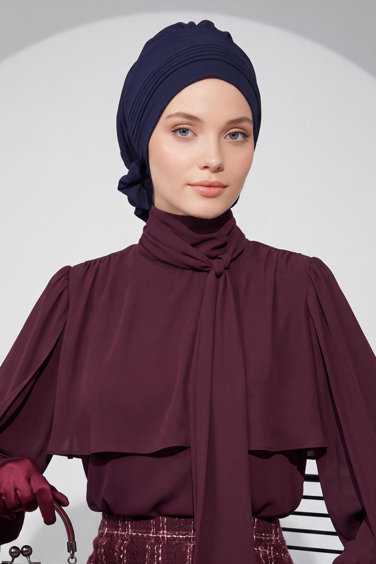 Dikişli Pileli Hazır Türban,HT-31A