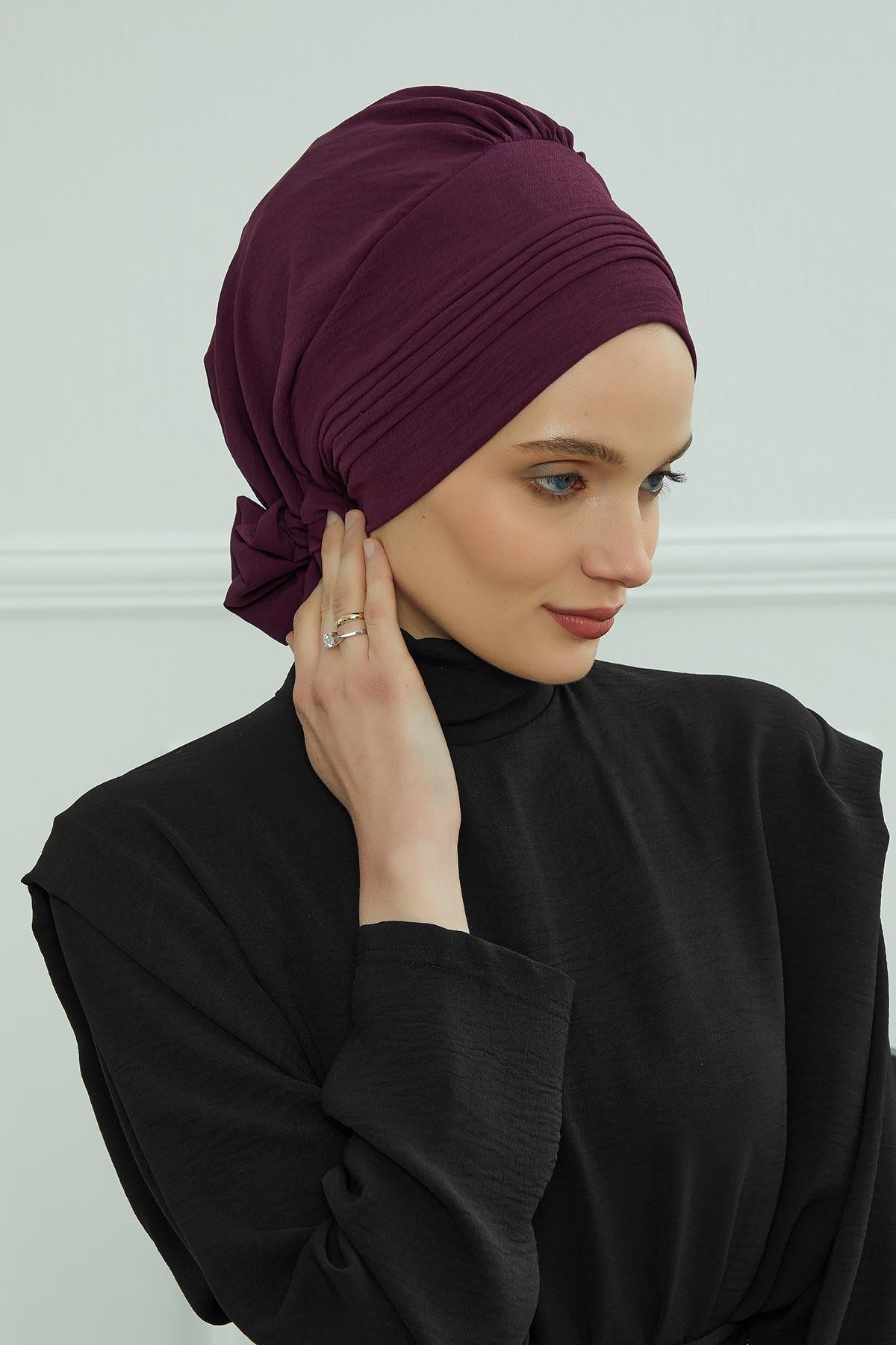 Dikişli Pileli Hazır Türban,HT-31A