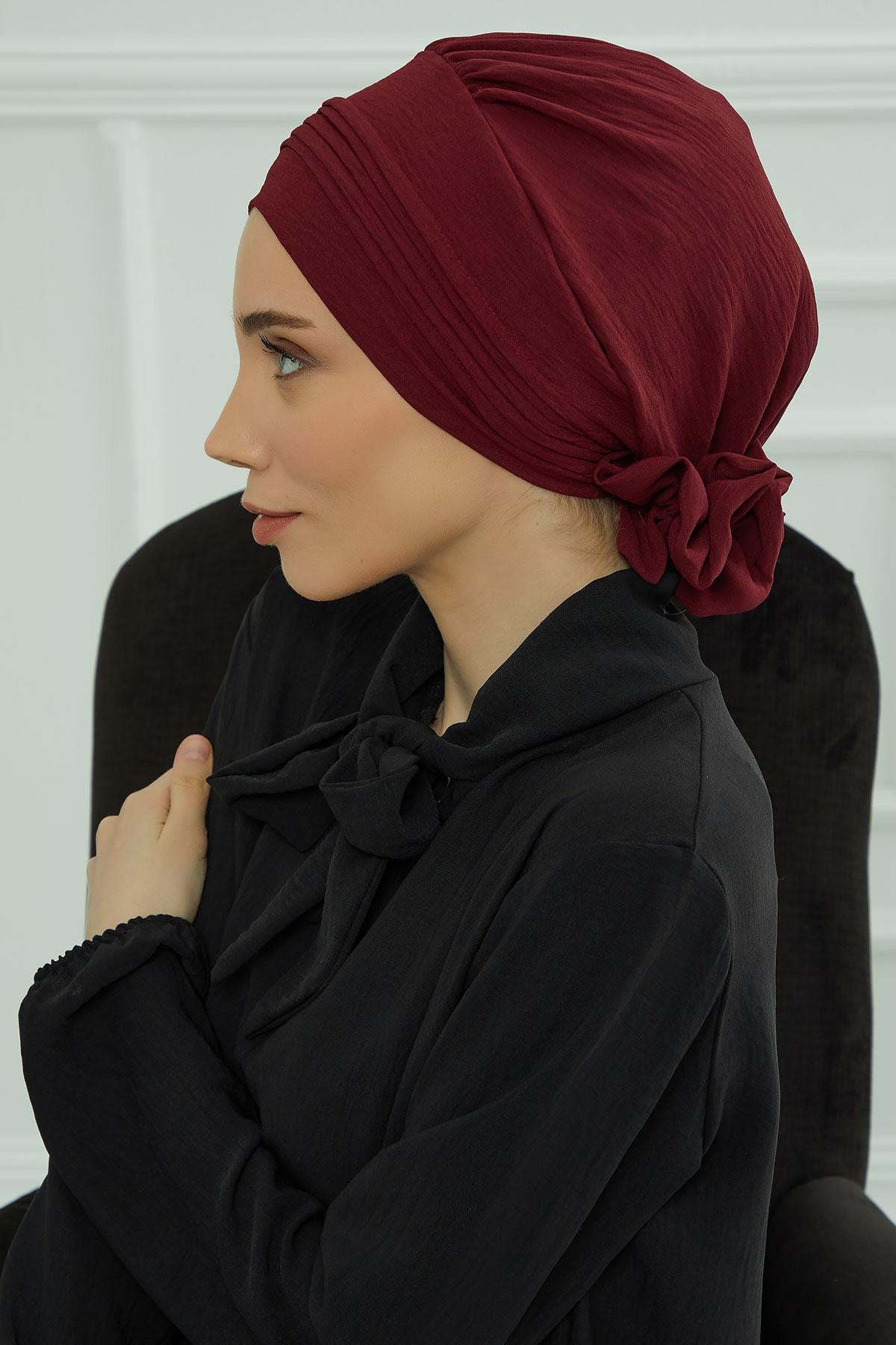 Dikişli Pileli Hazır Türban,HT-31A