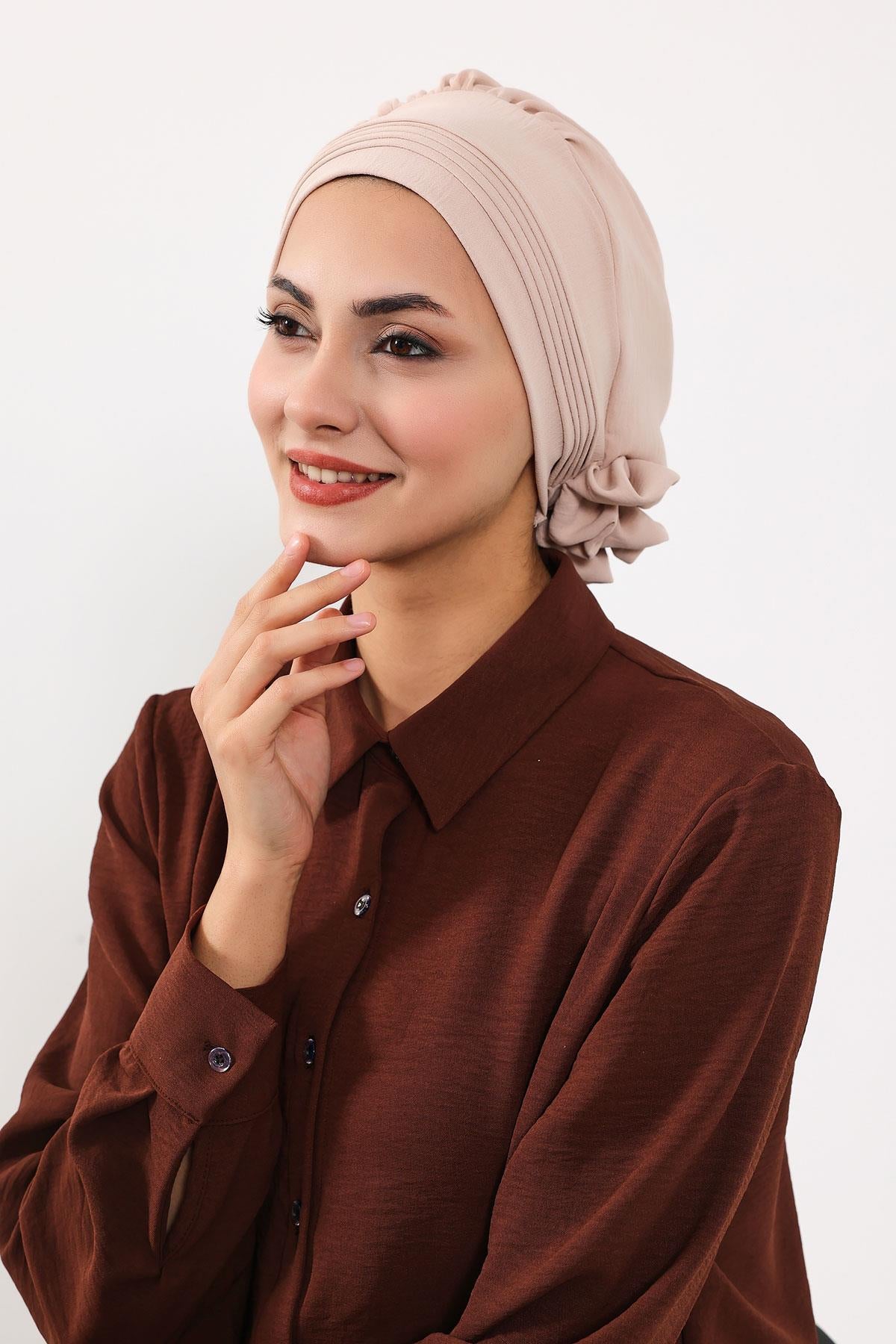 Dikişli Pileli Hazır Türban,HT-31A