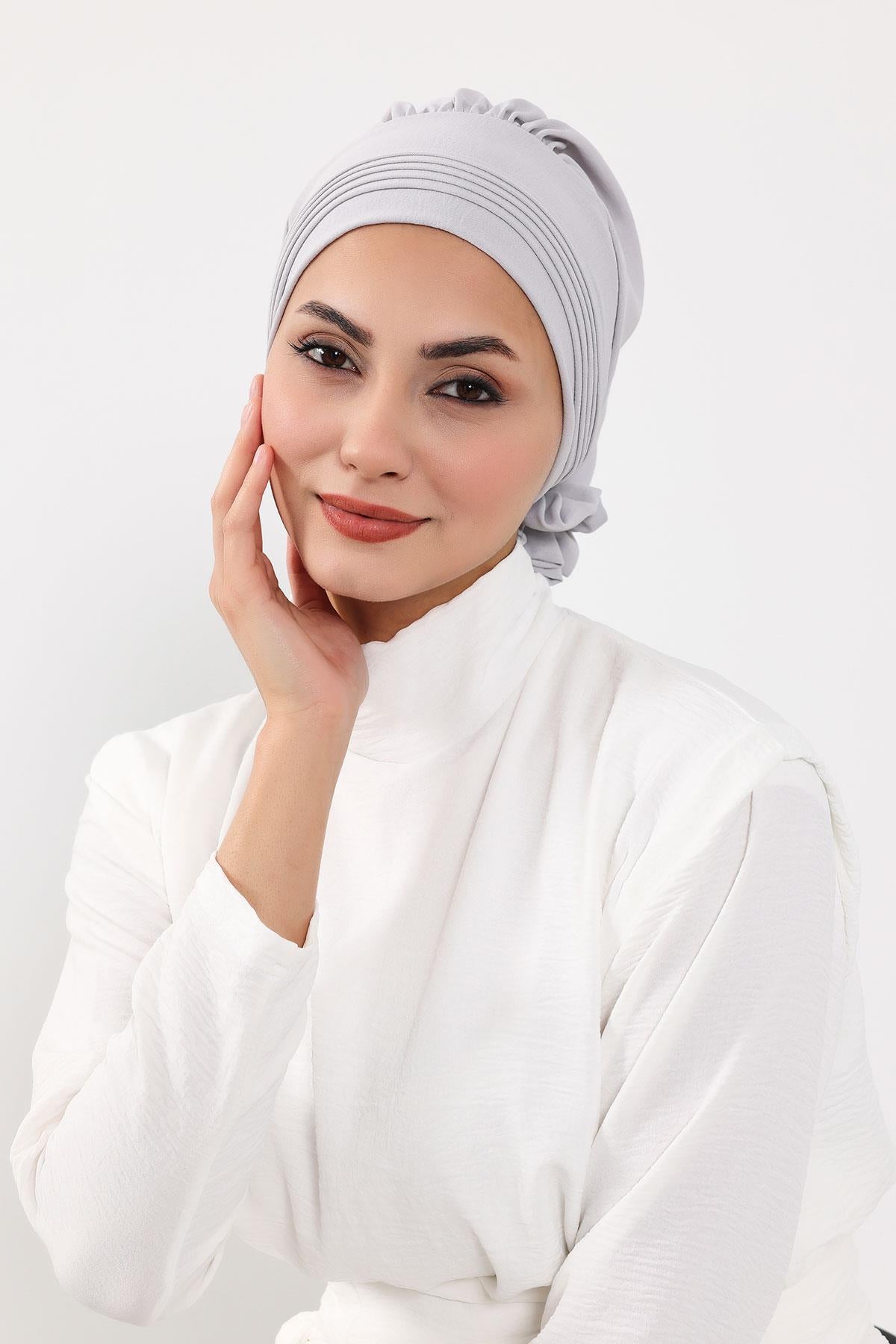Dikişli Pileli Hazır Türban,HT-31A