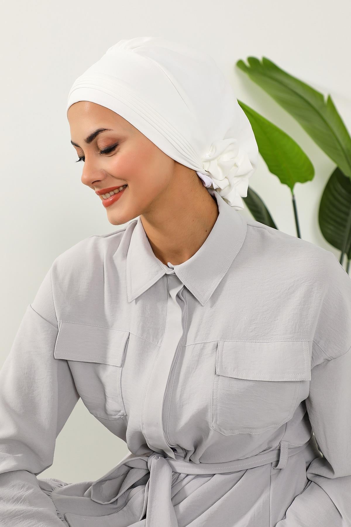 Dikişli Pileli Hazır Türban,HT-31A