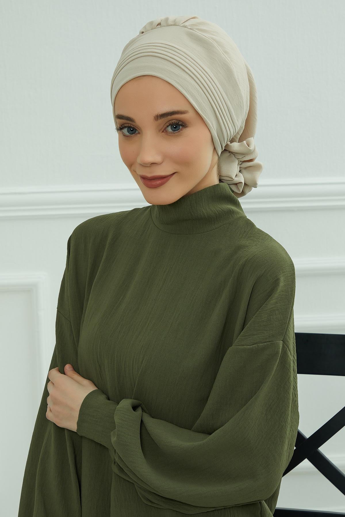 Dikişli Pileli Hazır Türban,HT-31A