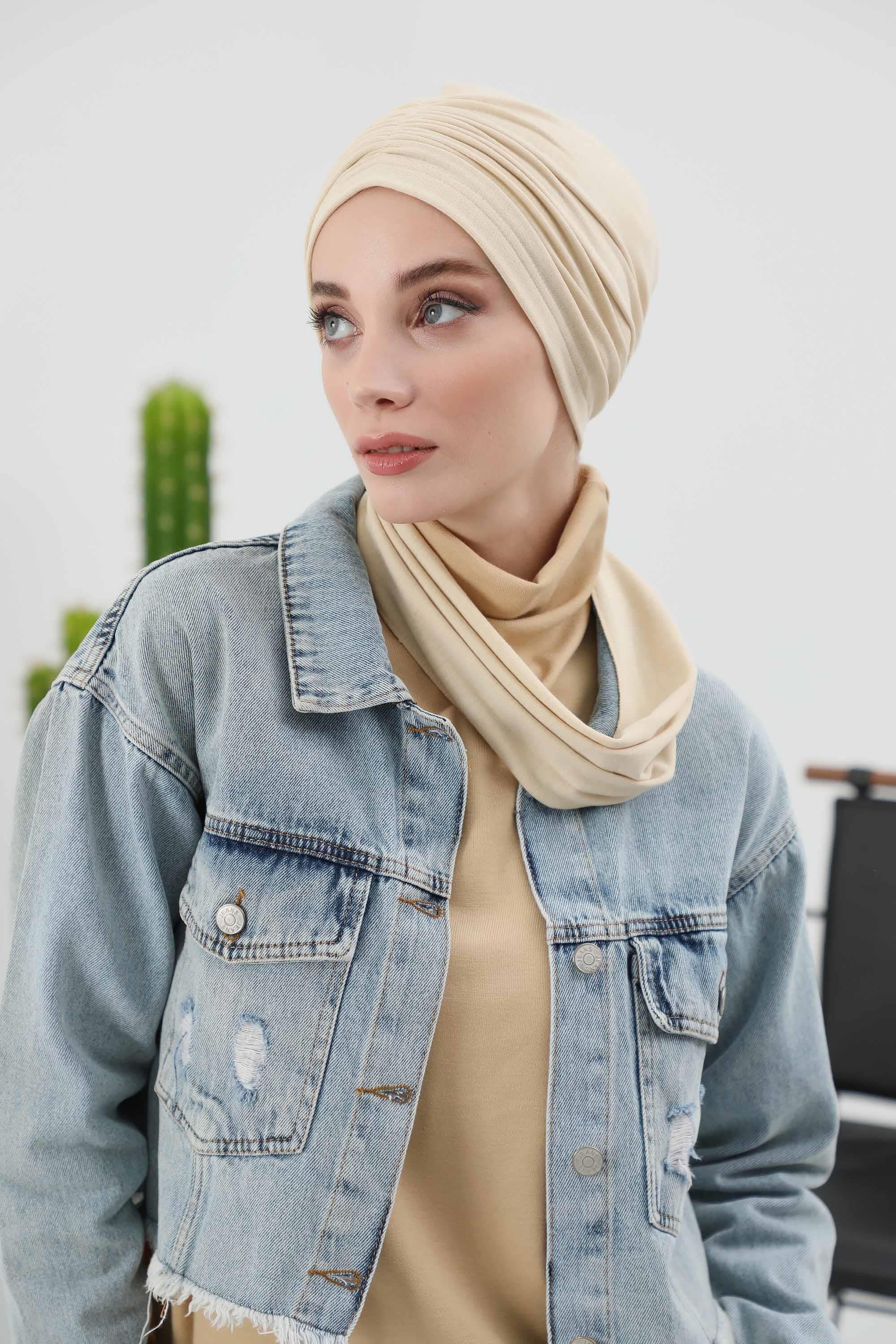 Fularlı Bone Türban,B-81RB