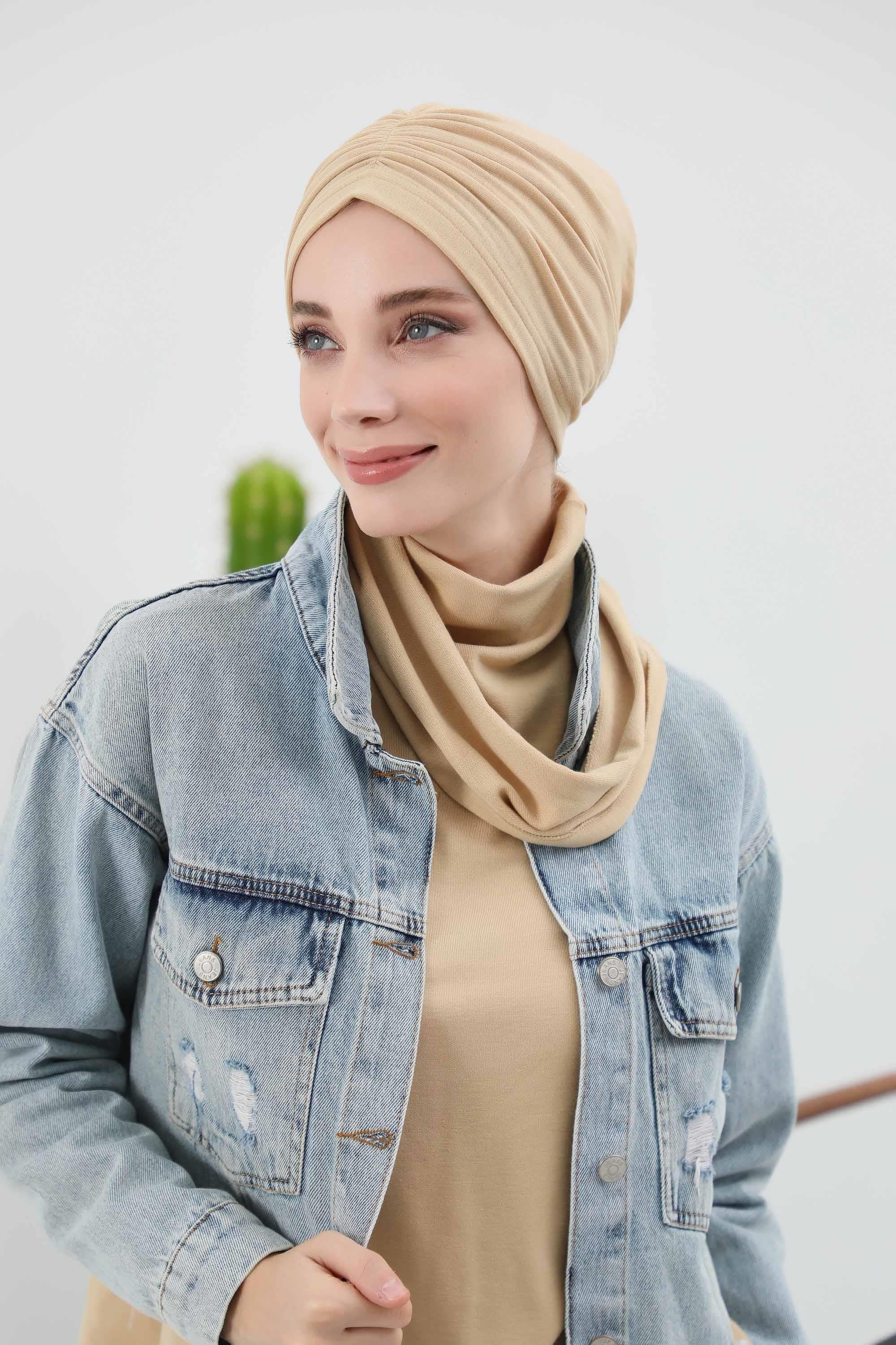 Fularlı Bone Türban,B-81RB