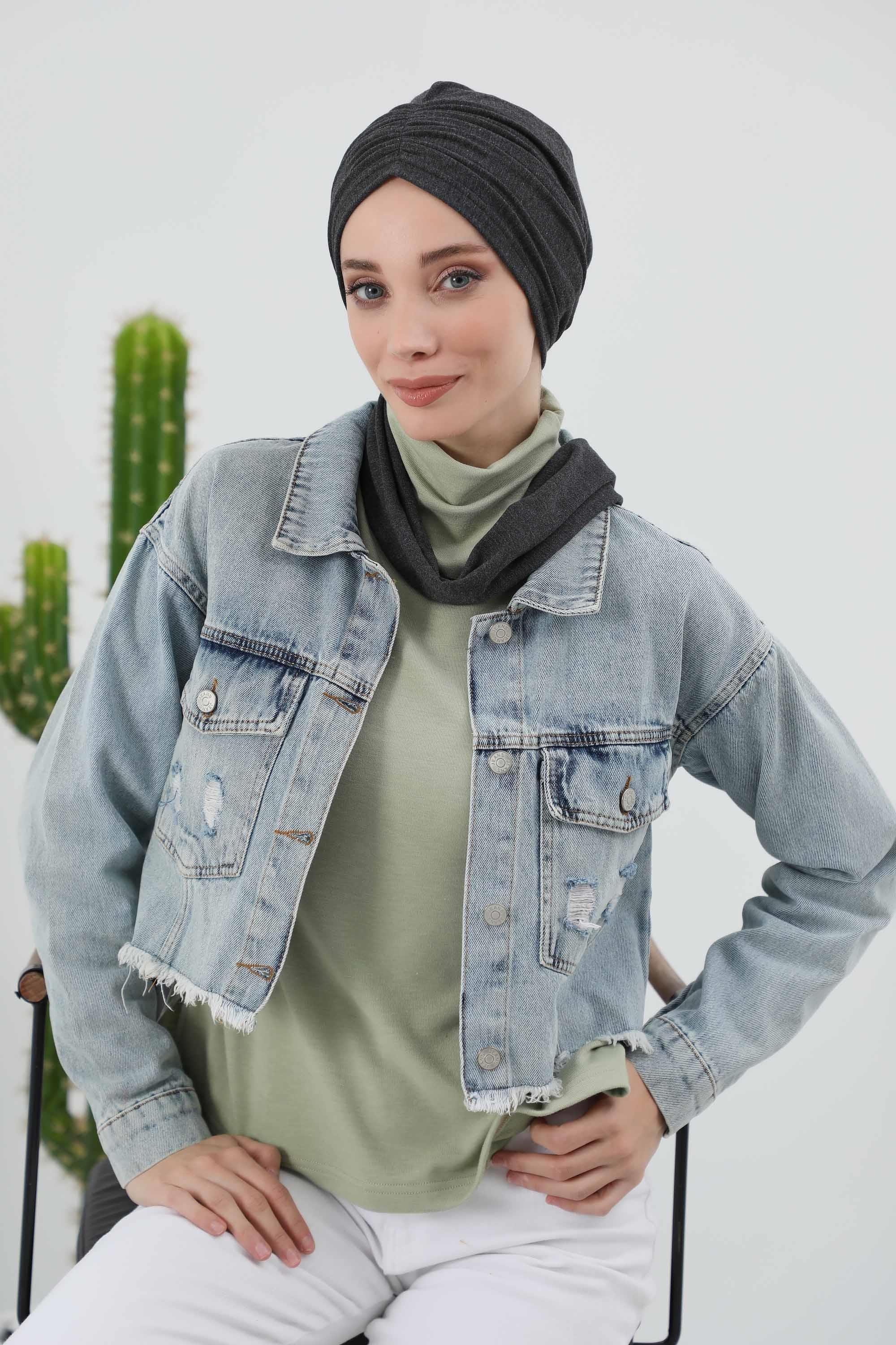 Fularlı Bone Türban,B-81RB