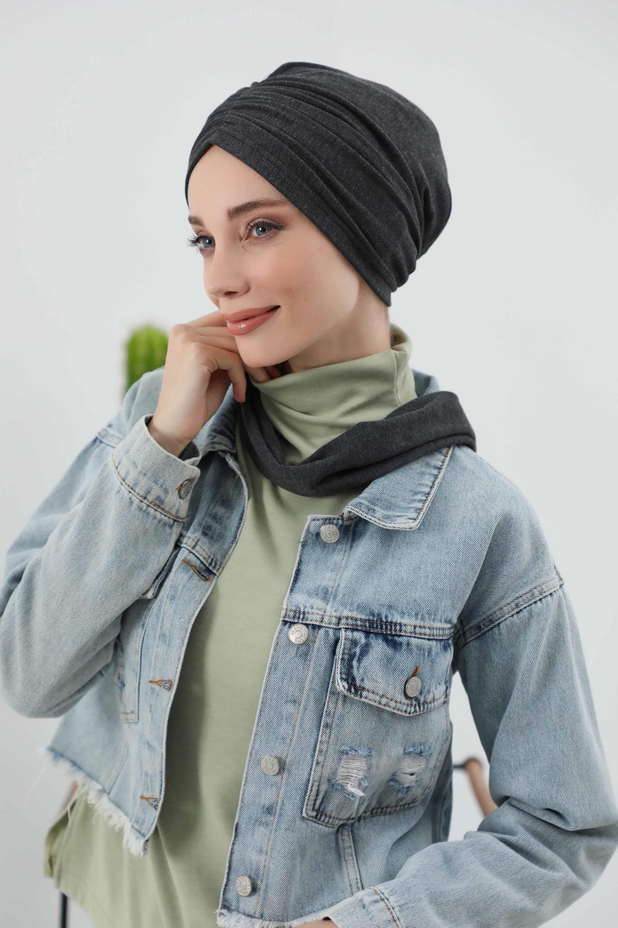 Fularlı Bone Türban,B-81RB