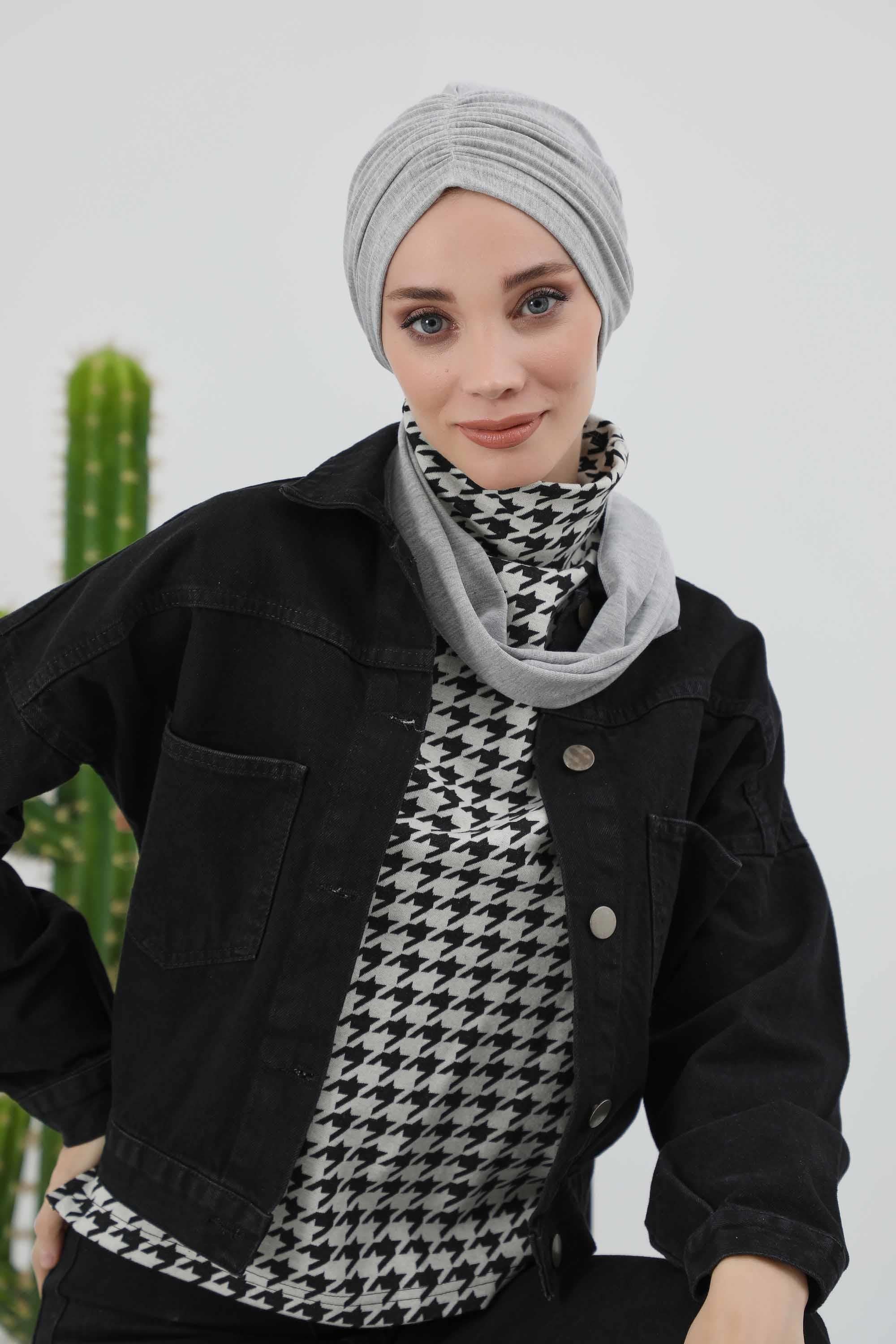 Fularlı Bone Türban,B-81RB
