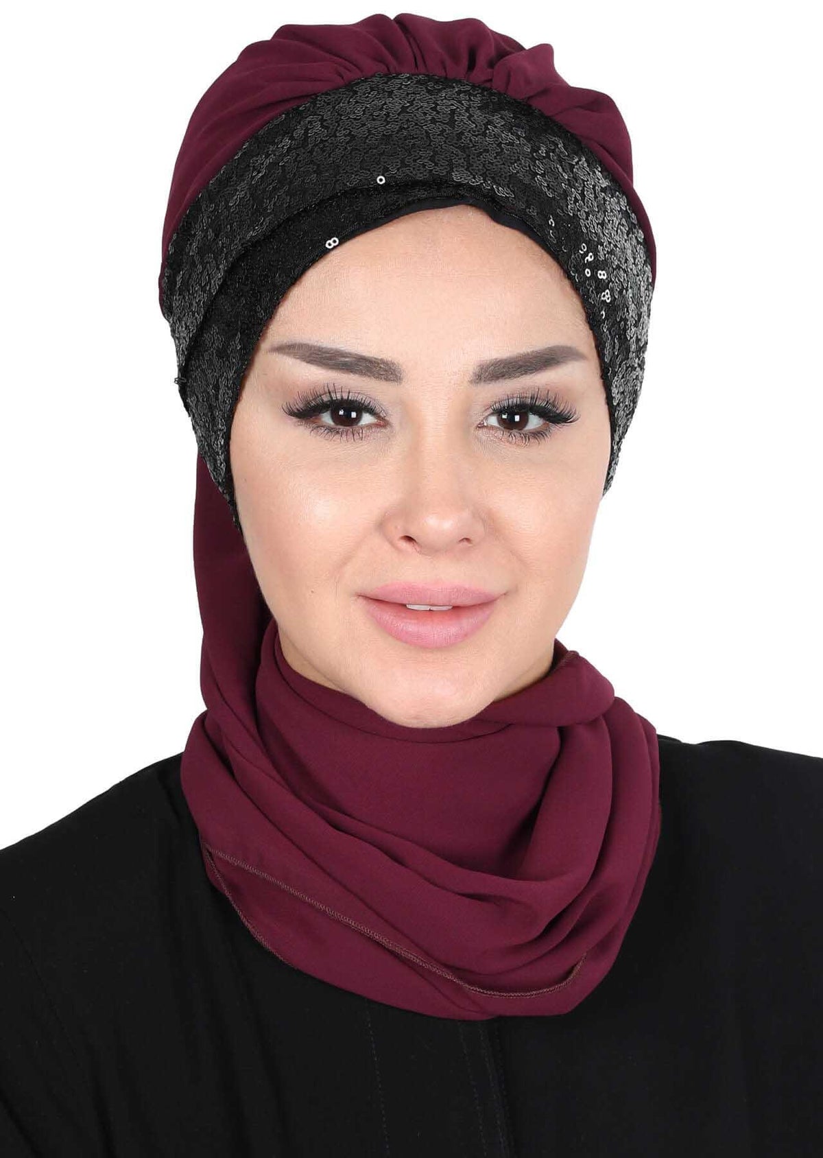 Fularlı Payet Aksesuarlı Şifon Hazır Türban,HT-54P