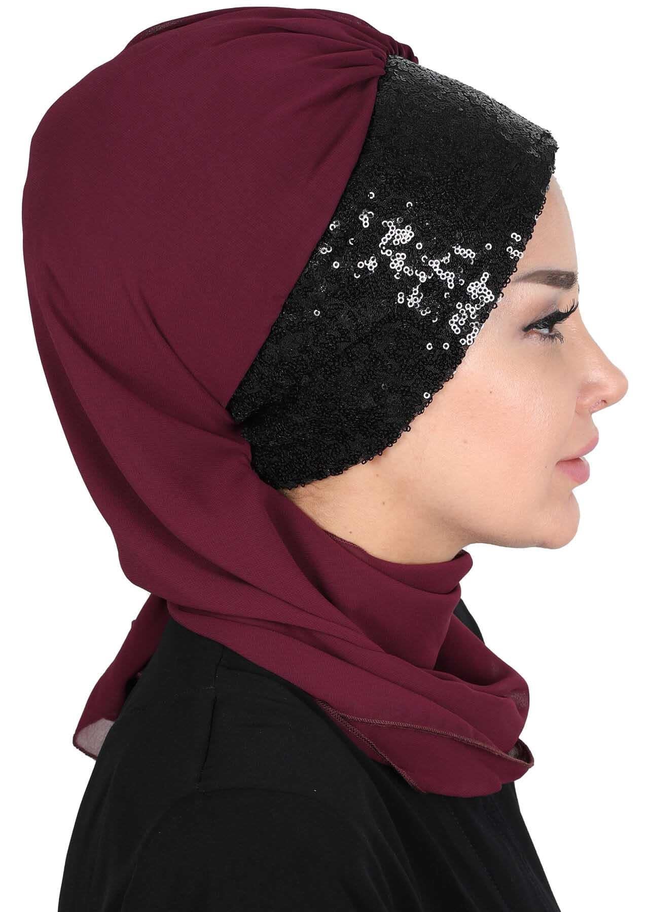 Fularlı Payet Aksesuarlı Şifon Hazır Türban,HT-54P