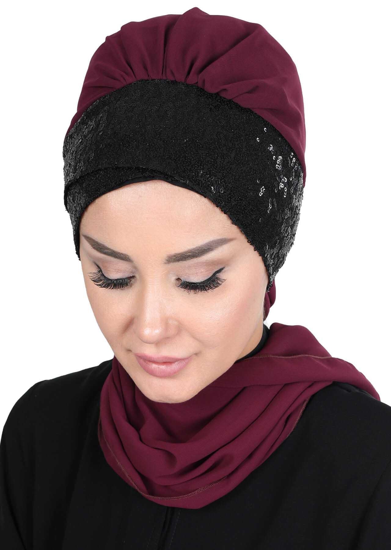 Fularlı Payet Aksesuarlı Şifon Hazır Türban,HT-54P