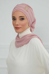 Dekolte Kapatabilen Gold Aksesuarlı Şifon Hazır Türban,HT-11