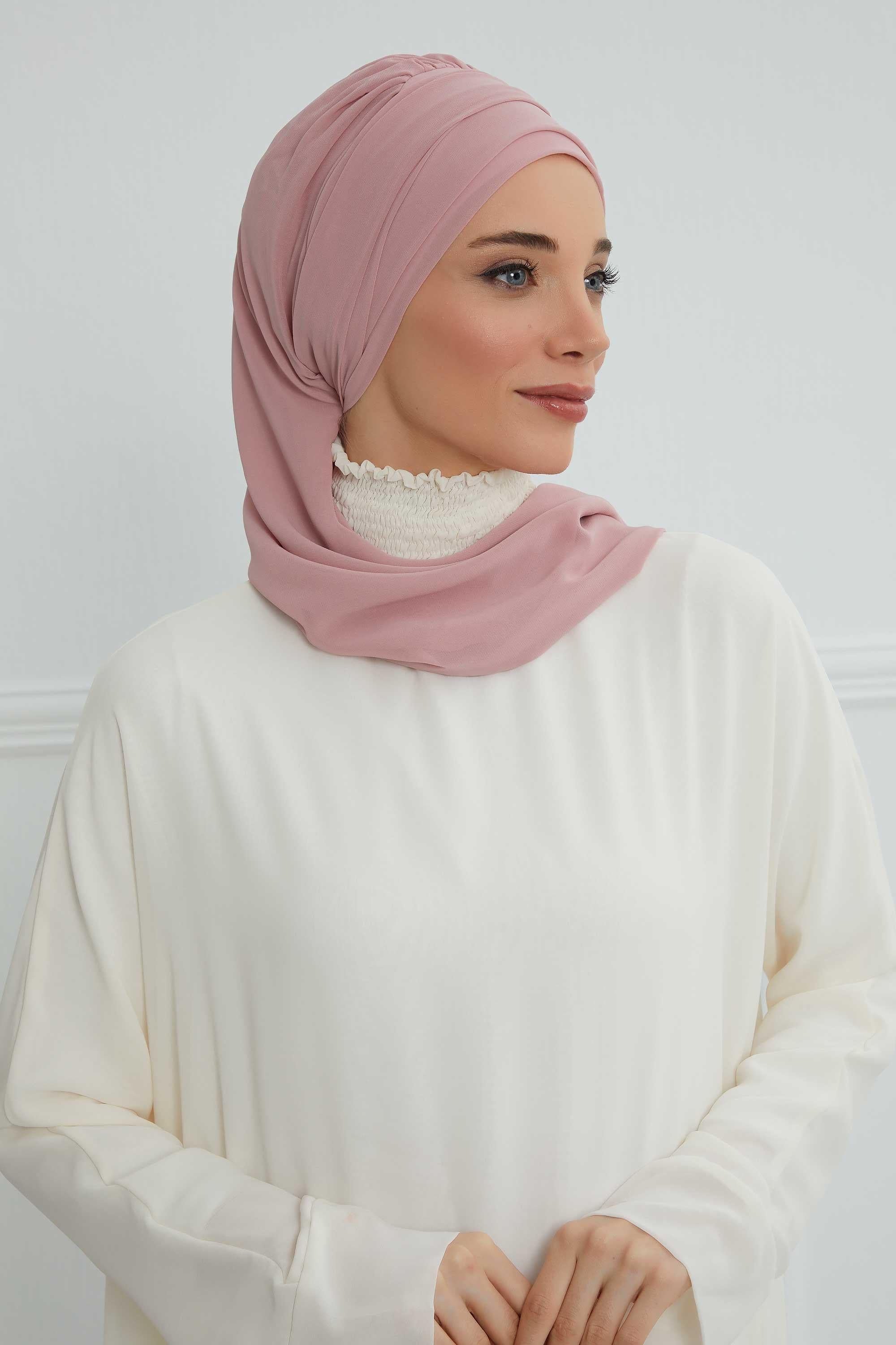 Dekolte Kapatabilen Gold Aksesuarlı Şifon Hazır Türban,HT-11