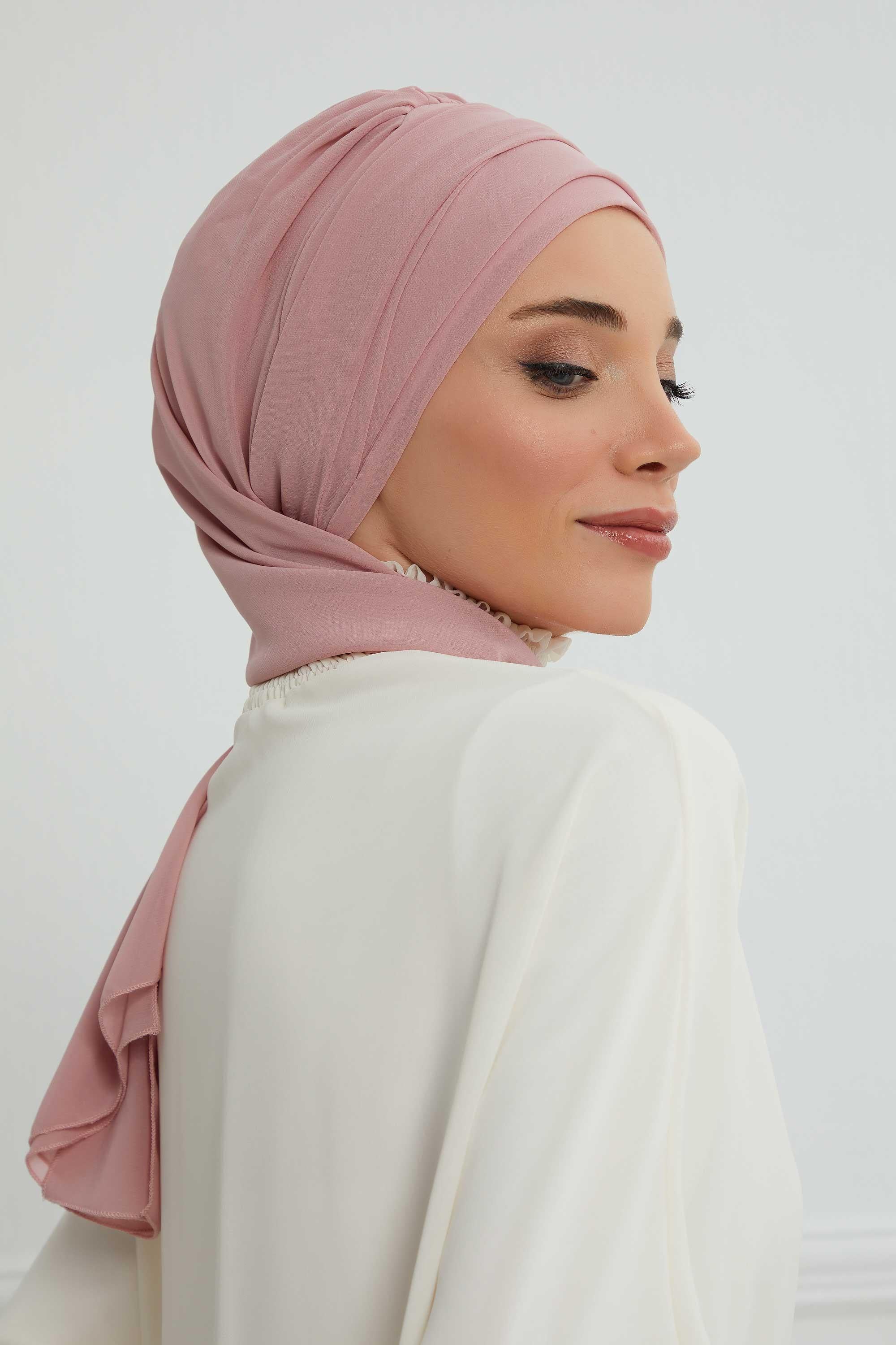 Dekolte Kapatabilen Gold Aksesuarlı Şifon Hazır Türban,HT-11