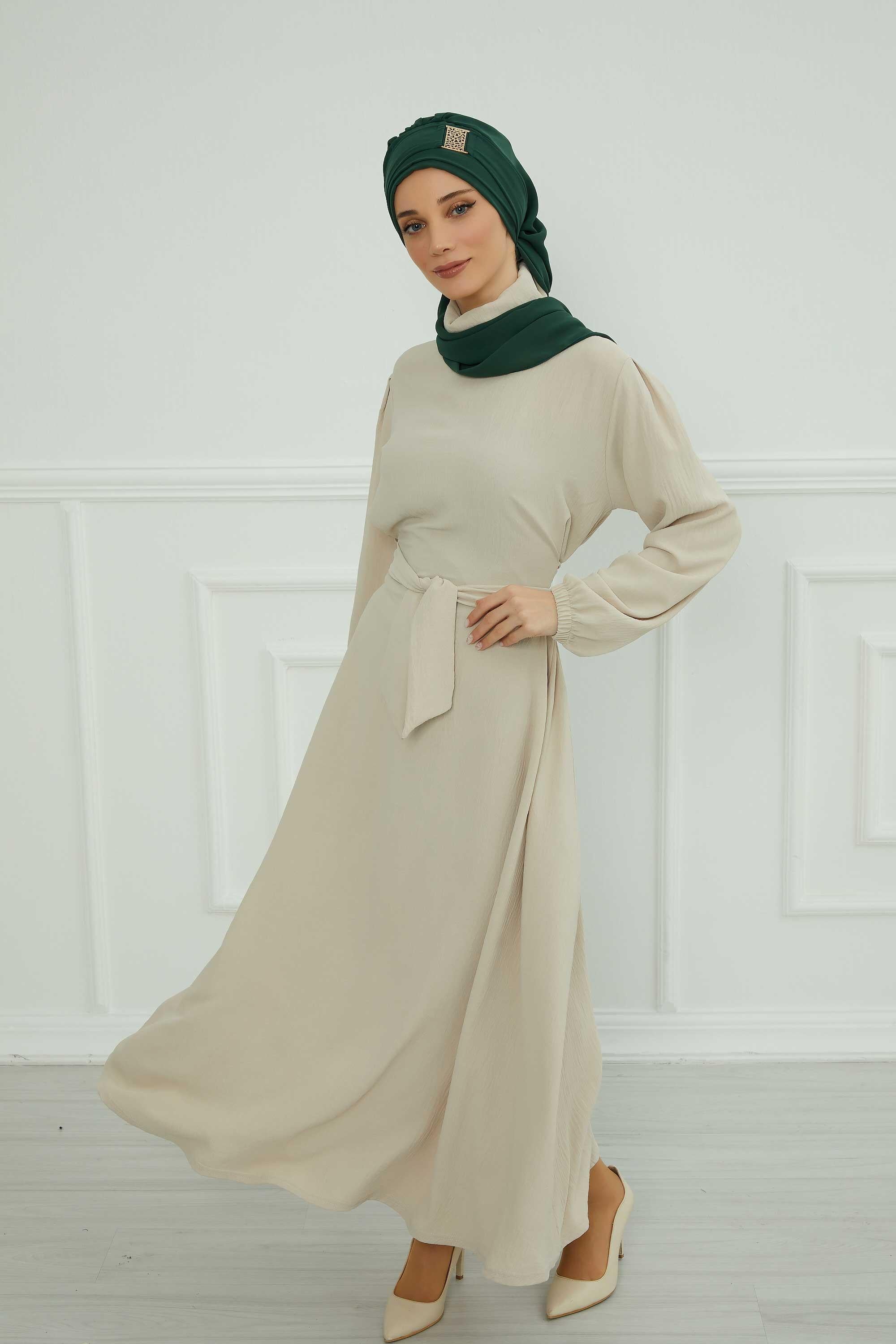 Dekolte Kapatabilen Gold Aksesuarlı Şifon Hazır Türban,HT-11